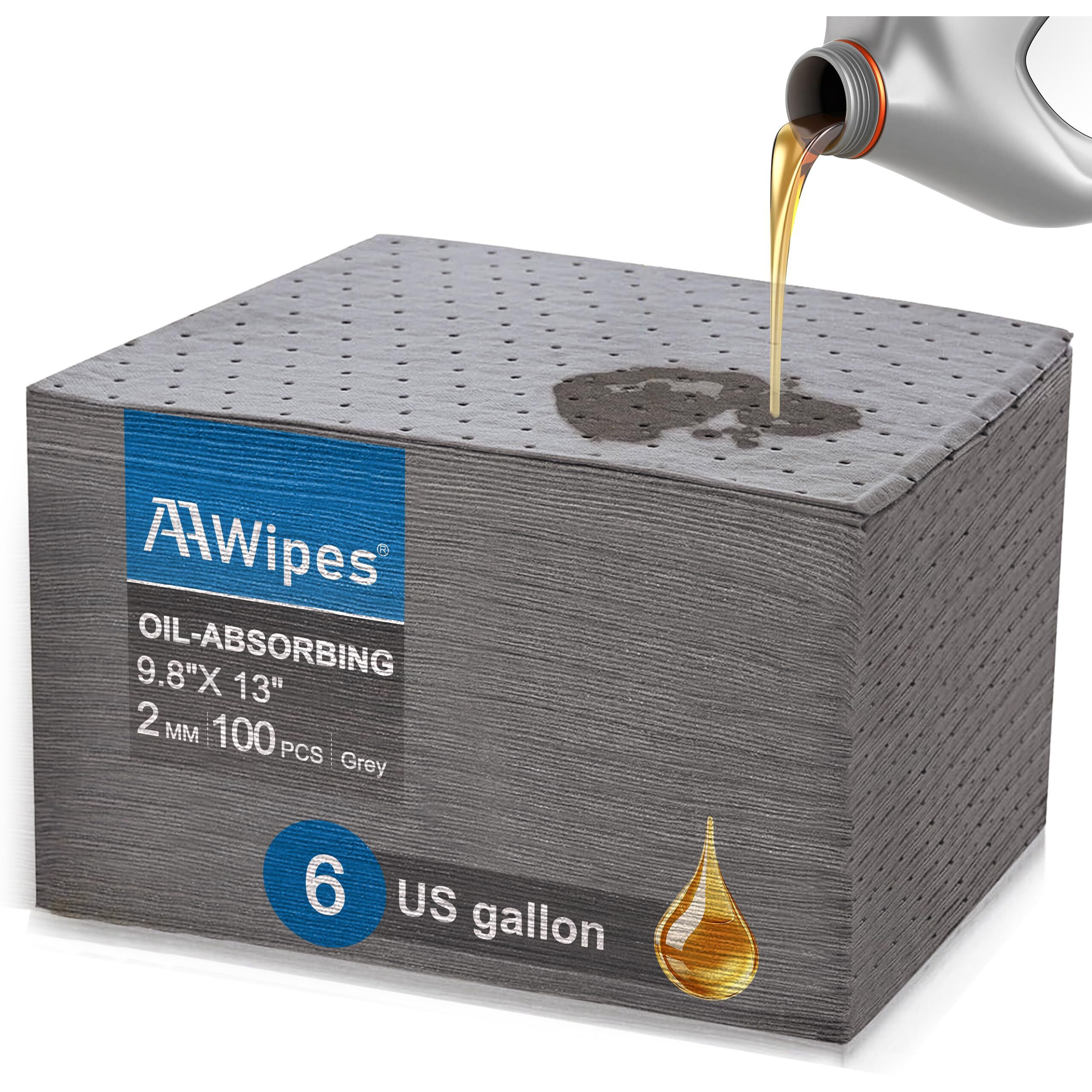 Aawipes Oil Absorbent Pads Universal For All Liquids Oil Spill Control Oil Absorbing Sheets For Garage, Car, Truck, Motorcycle Grey 100 Pack 9.8"" X 13"" Og1013-100