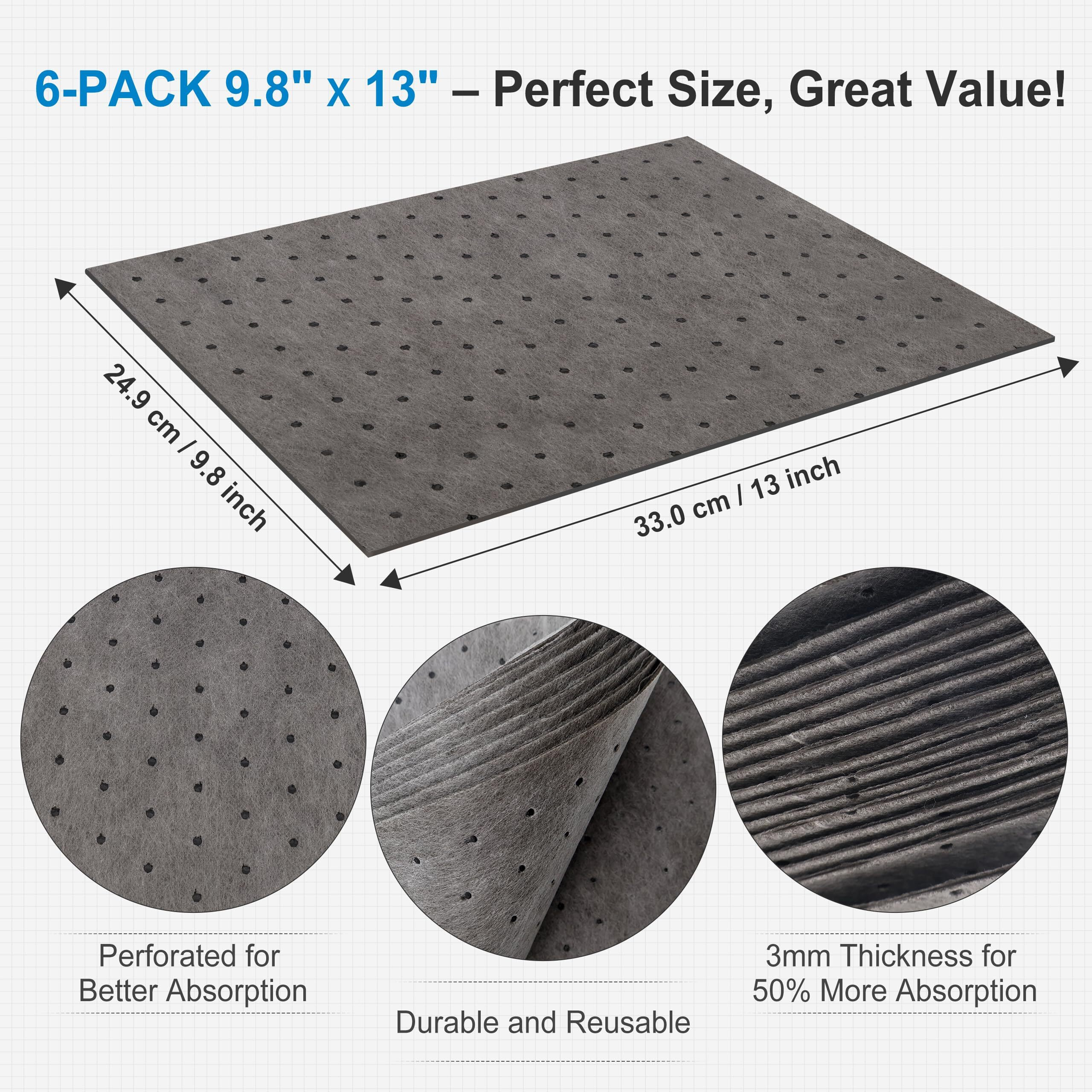 Aawipes Oil Absorbent Pads Universal For All Liquids Oil Spill Control Oil Absorbing Sheets For Garage, Car, Truck, Motorcycle Grey 100 Pack 9.8"" X 13"" Og1013-100