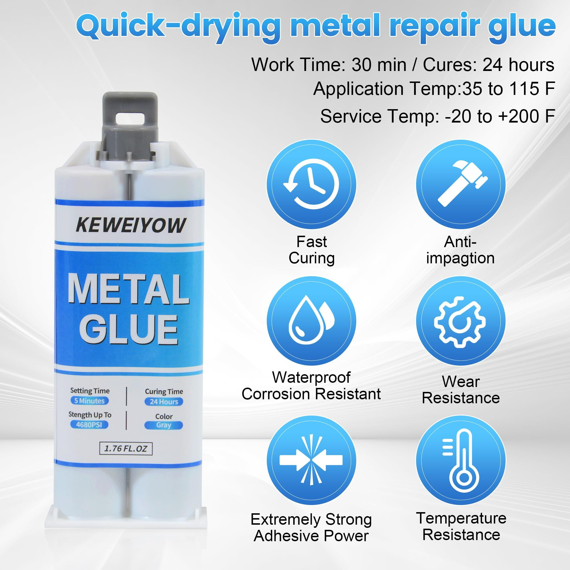 Metal Glue, Strongest Glue For Metal To Metal,High Strength, High-Temperature, Oil Resistant Putty, Metal Hole Filler,All Purpose Repair Glue, Heavy Duty, Waterproof