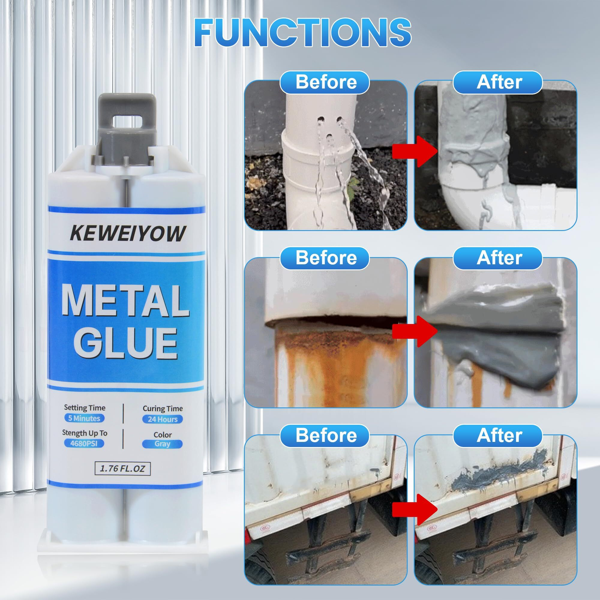 Metal Glue, Strongest Glue For Metal To Metal,High Strength, High-Temperature, Oil Resistant Putty, Metal Hole Filler,All Purpose Repair Glue, Heavy Duty, Waterproof