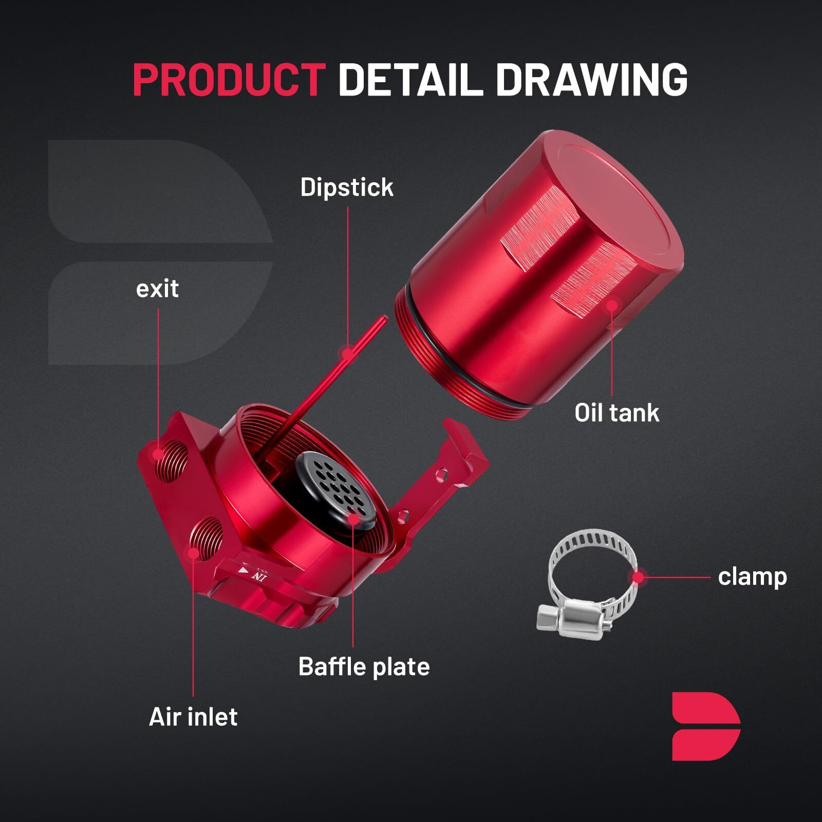 Bdfhyk 300Ml Oil Catch Can Kit, Universal Baffled Catch Can With 5Ft 3/8"" Id Nbr Fuel Line Hose, Aluminum Air Oil Separator Tank For Pcv System, Red