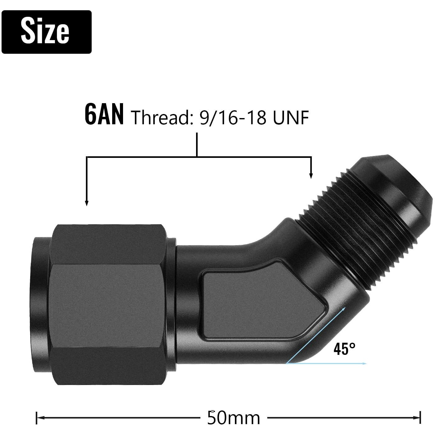 Truckmeter 45 Degree 6An Female To 6An Male Swivel Flare Union Fitting Adapter, Black Hard Aluminum Hex Anodized Connector, Automotive Accessories Suitable For Vehicle Fuel Oil Line Modification