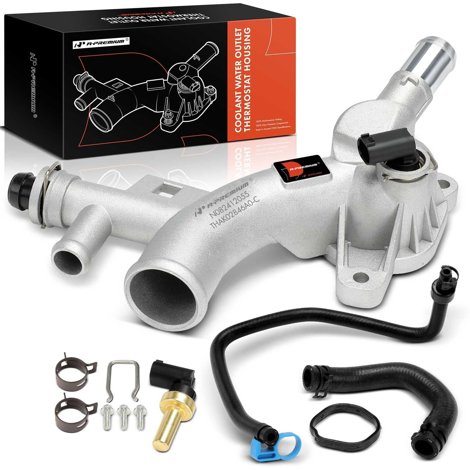 A-Premium Upgraded Aluminum Coolant Housing Water Outlet With Inlet Hose & Oil Cooler Hose Compatible With Chevy Cruze 11-15, Sonic 12-20, Trax 13-20 & Buick Encore 13-19 - L4 1.4L - Replace 25193922
