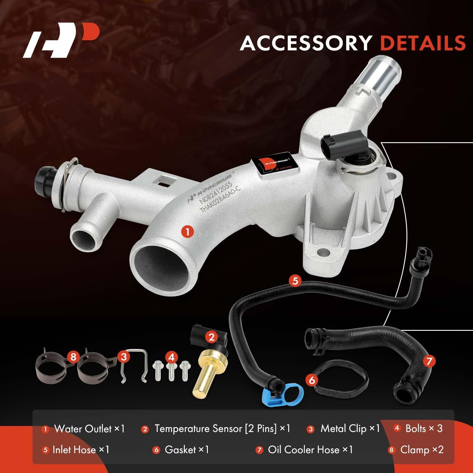 A-Premium Upgraded Aluminum Coolant Housing Water Outlet With Inlet Hose & Oil Cooler Hose Compatible With Chevy Cruze 11-15, Sonic 12-20, Trax 13-20 & Buick Encore 13-19 - L4 1.4L - Replace 25193922