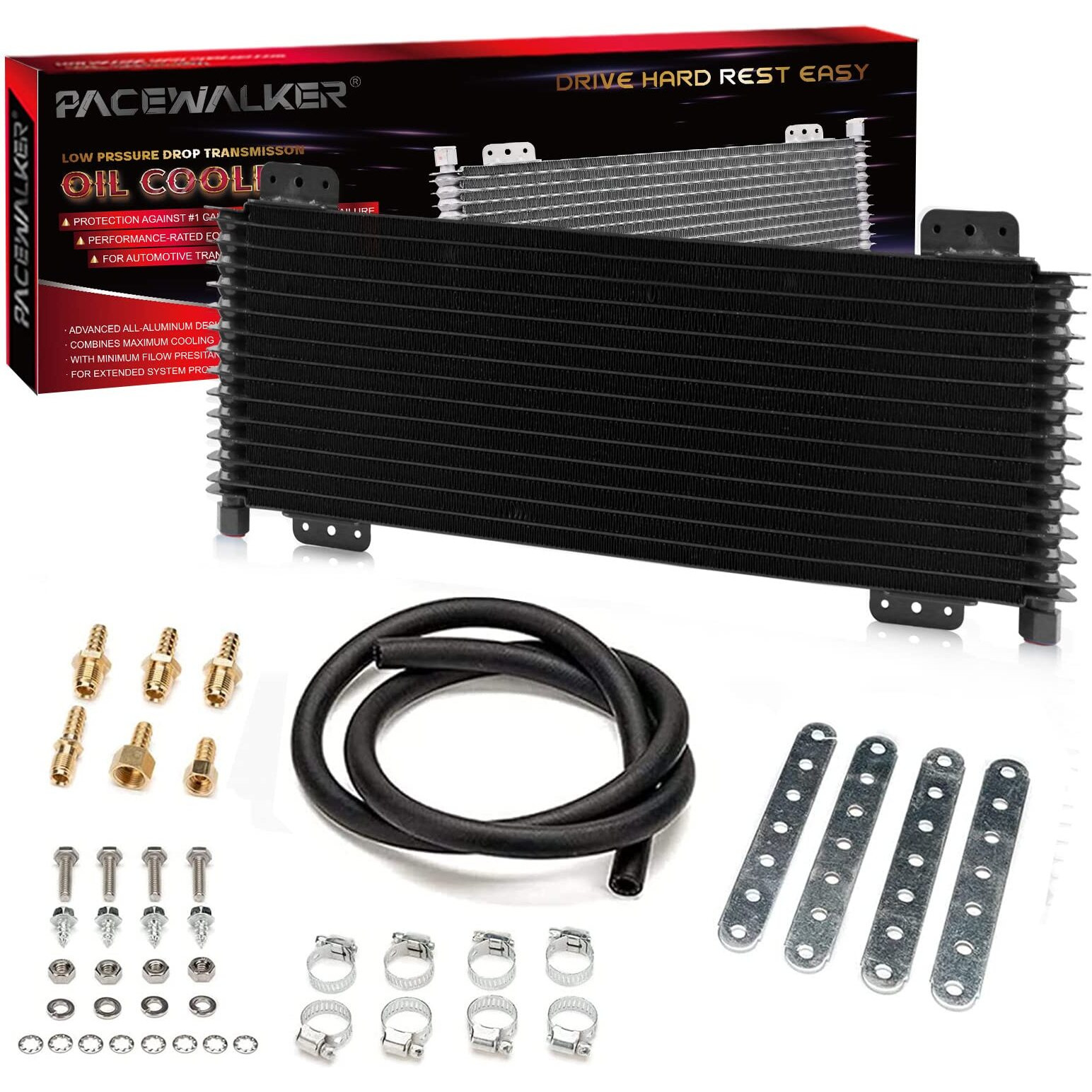 Pacewalker Transmission Oil Cooler 40,000 Gvw Low Pressure Drop Lpd47391 47391 With Mounting Hardware (Upgrade Version-Black)