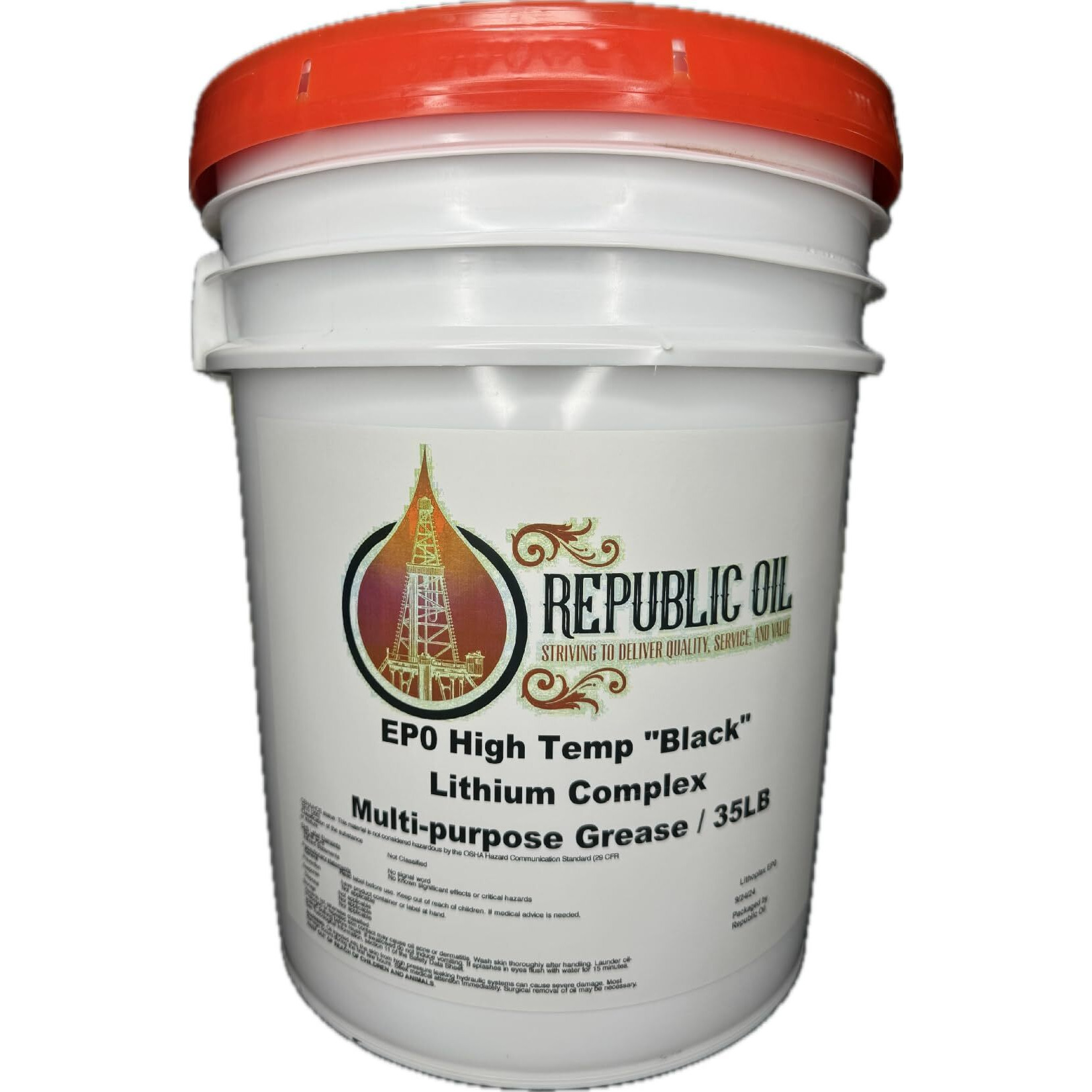 Republic Oil Ep0 Black High Temp Extreme Pressure Lithium Complex Grease 35Lb Pail | Multi-Purpose Industrial Grease | Meets Nlgi Lb