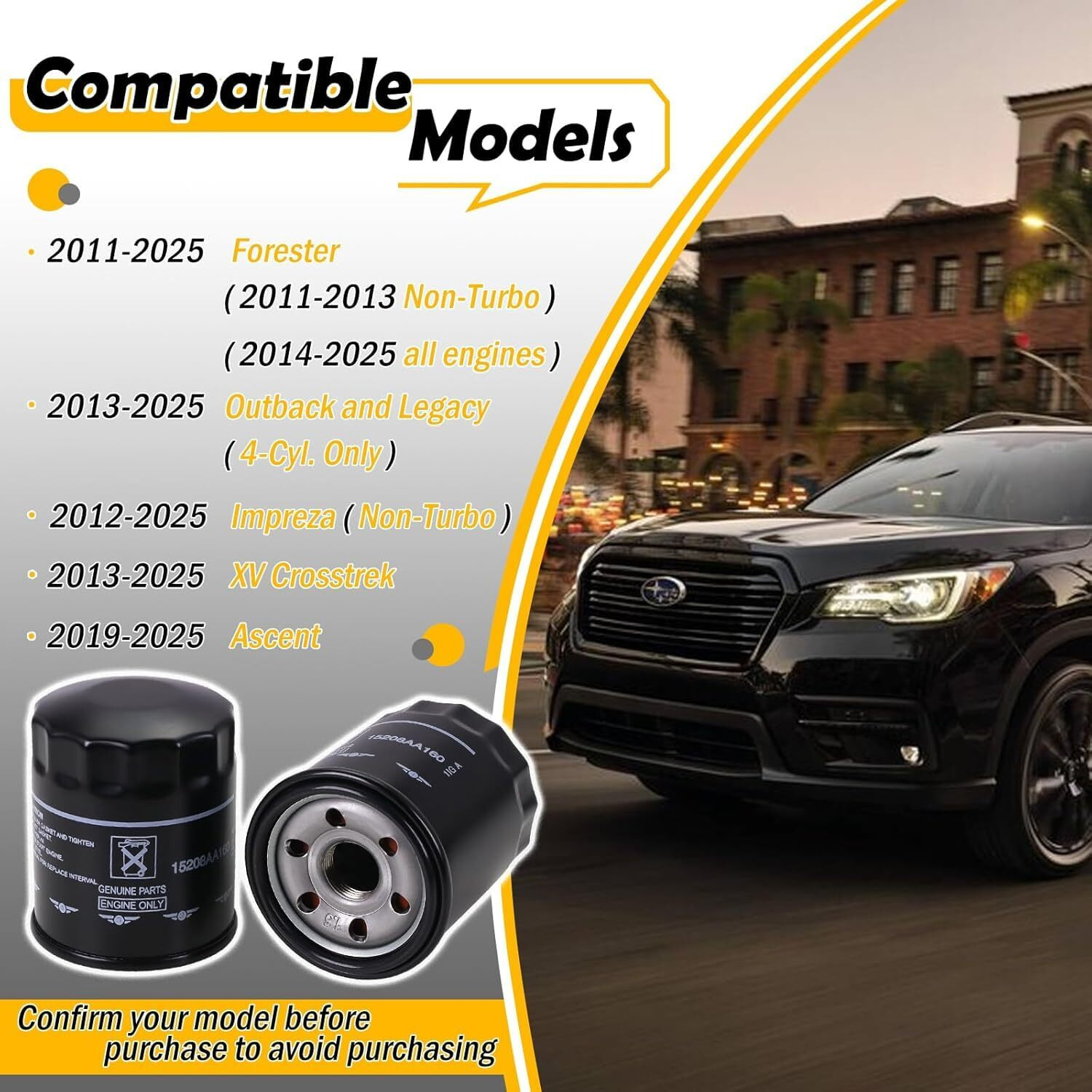 15208Aa21A Engine Oil Filter Compatible With 2011-2025 Subaru Outback Legacy Impreza Forester Xv Crosstrek Ascent Replace 15208Aa160 15208Aa20A (6 Pack)