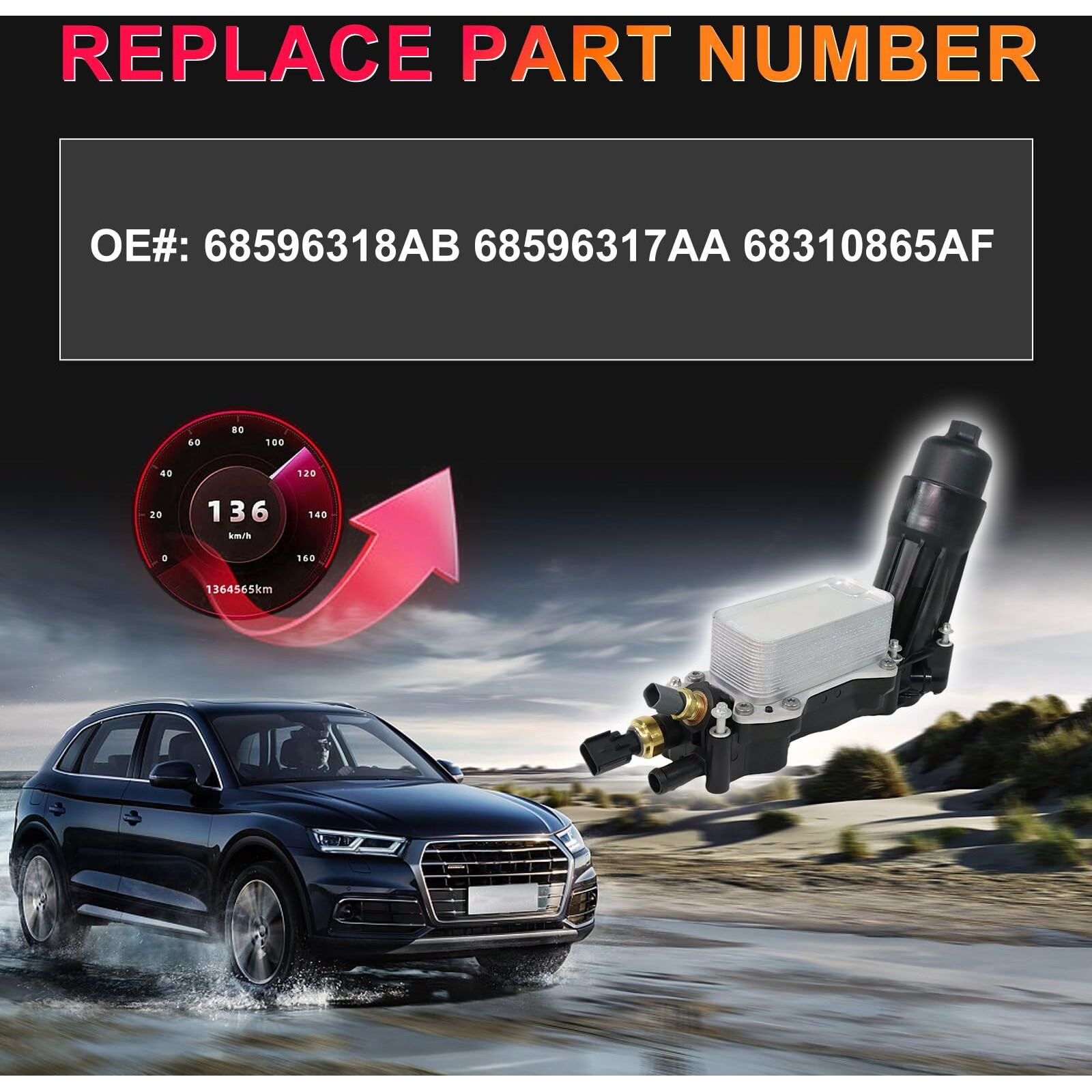 Ingkan 68596317Ab Oil Filter Housing Assembly Fits For 2017 2018 Chrysler 200 300 Dodge Challenger Charger Grand Caravan Jeep Wrangler Ram 1500 3.6L V6 Oe 68596317Ab 68596318Ab 68596317Aa