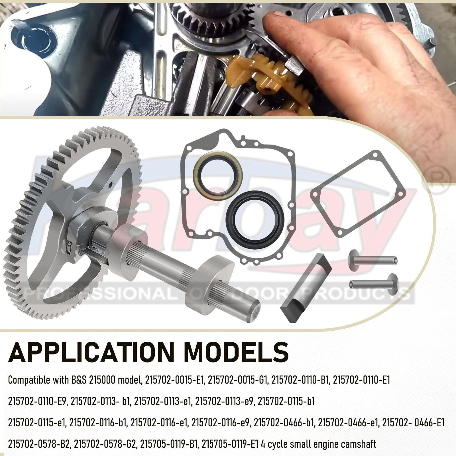 84005207 793880 Camshaft Kit For B&S 4 Cycle Small Engine Camshaft 793583 792681 791942 795102, Package With 697110 Crankcase Gasket 690564 Valve Tappet 795387 Oil Seal, Fastening Screws.