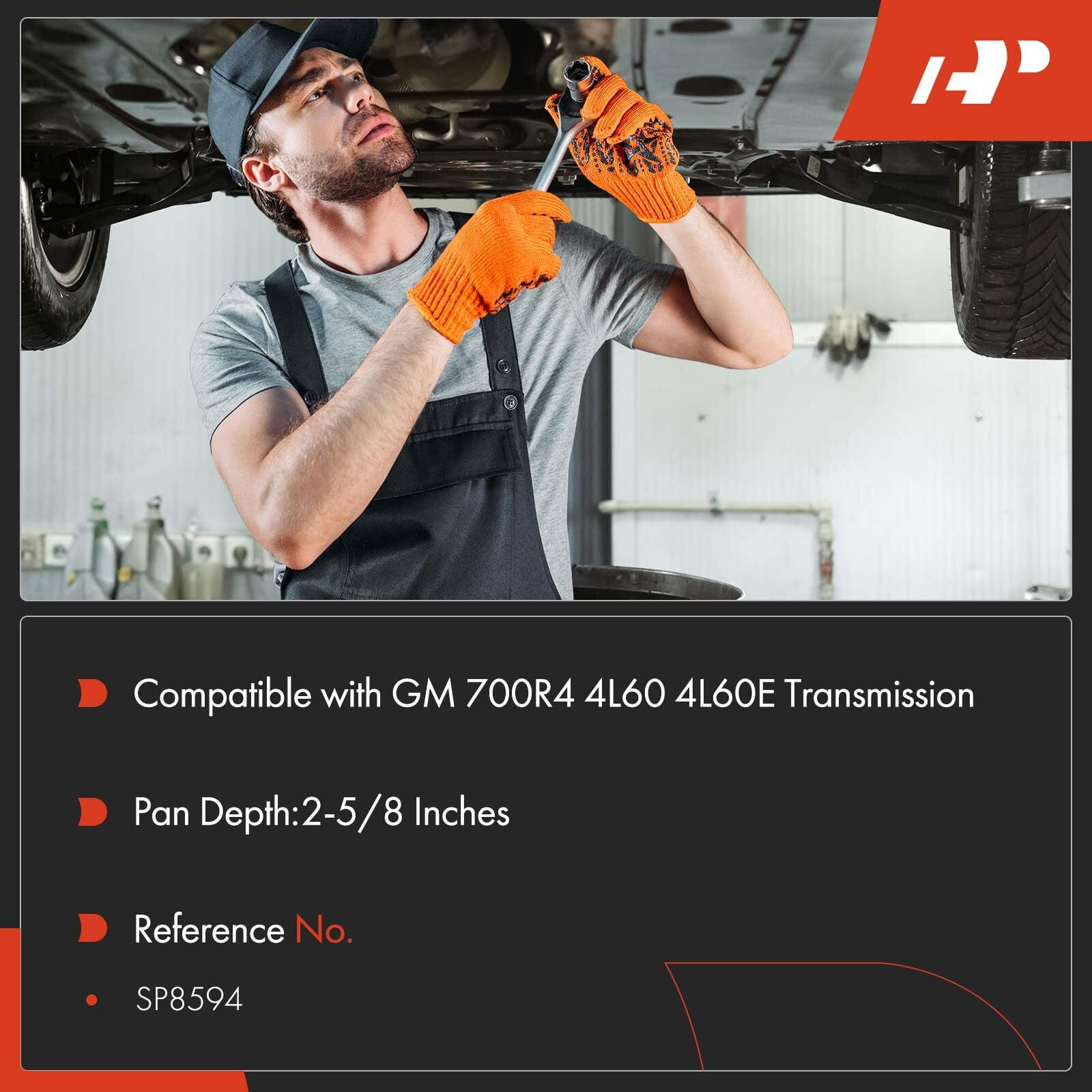 A-Premium Polished Finned Aluminum Transmission Oil Pan, With Drain Plug, Bolts And Gasket, Compatible With Gm 700R4 4L60 4L60E, 2-5/8"" Pan Depth