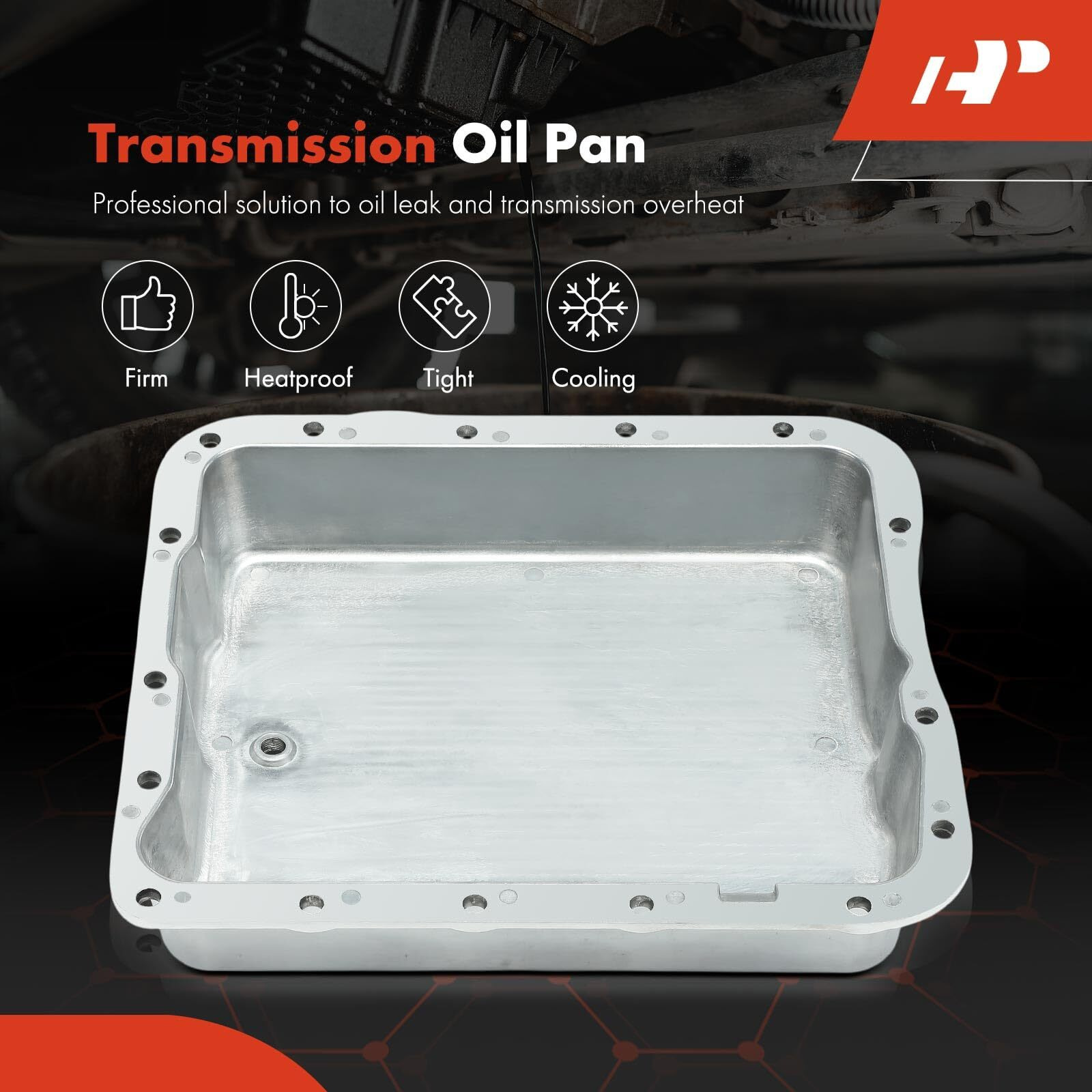 A-Premium Polished Finned Aluminum Transmission Oil Pan, With Drain Plug, Bolts And Gasket, Compatible With Gm 700R4 4L60 4L60E, 2-5/8"" Pan Depth