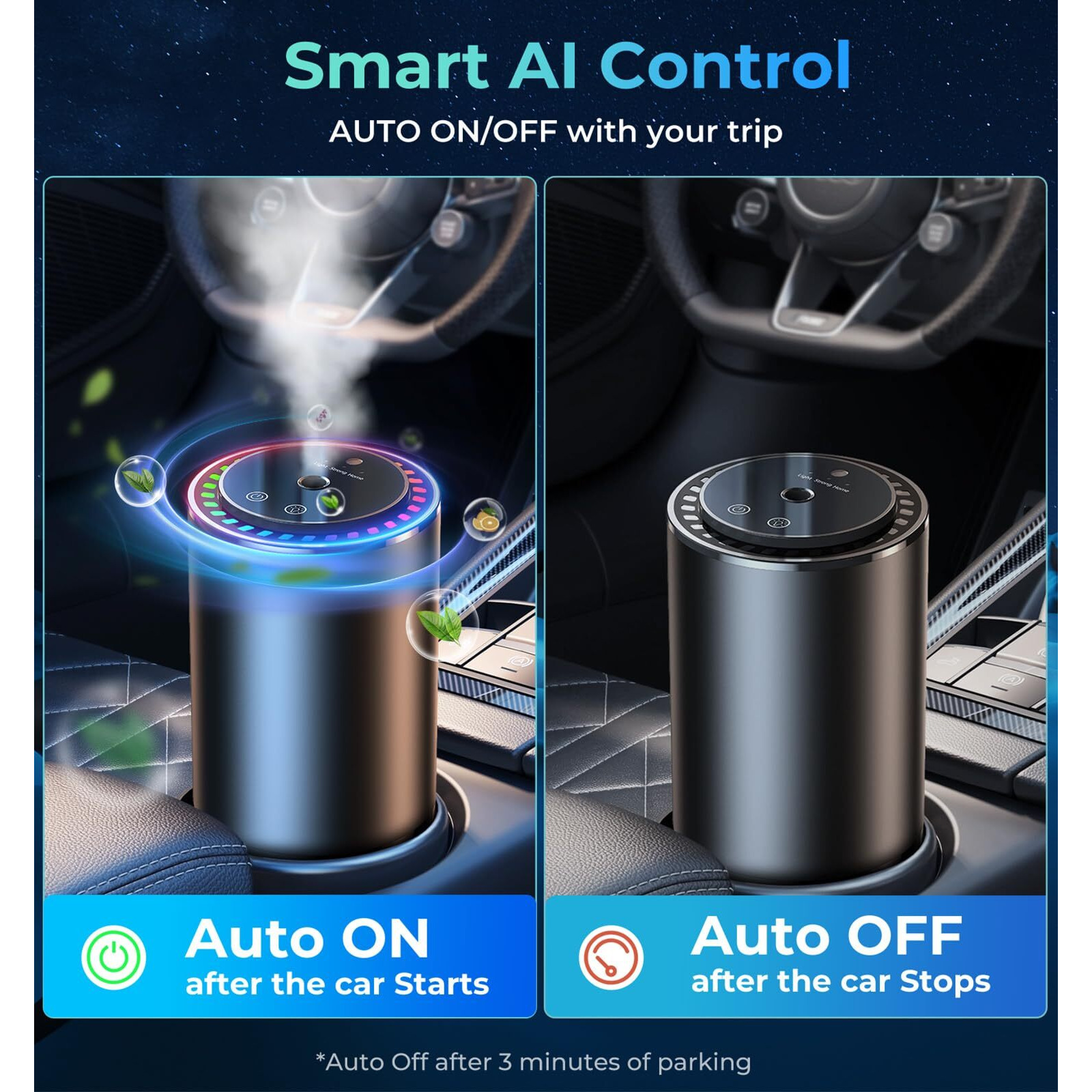 Oil Diffuser For Home And Car Smart Air Freshener, Auto On/Off By Ai Chip, Built-In Battery, Works Silently, Refill Oil Aroma With 120 Days Long-Lasting Scent, Gifts For Men And Women-Lavender, Black