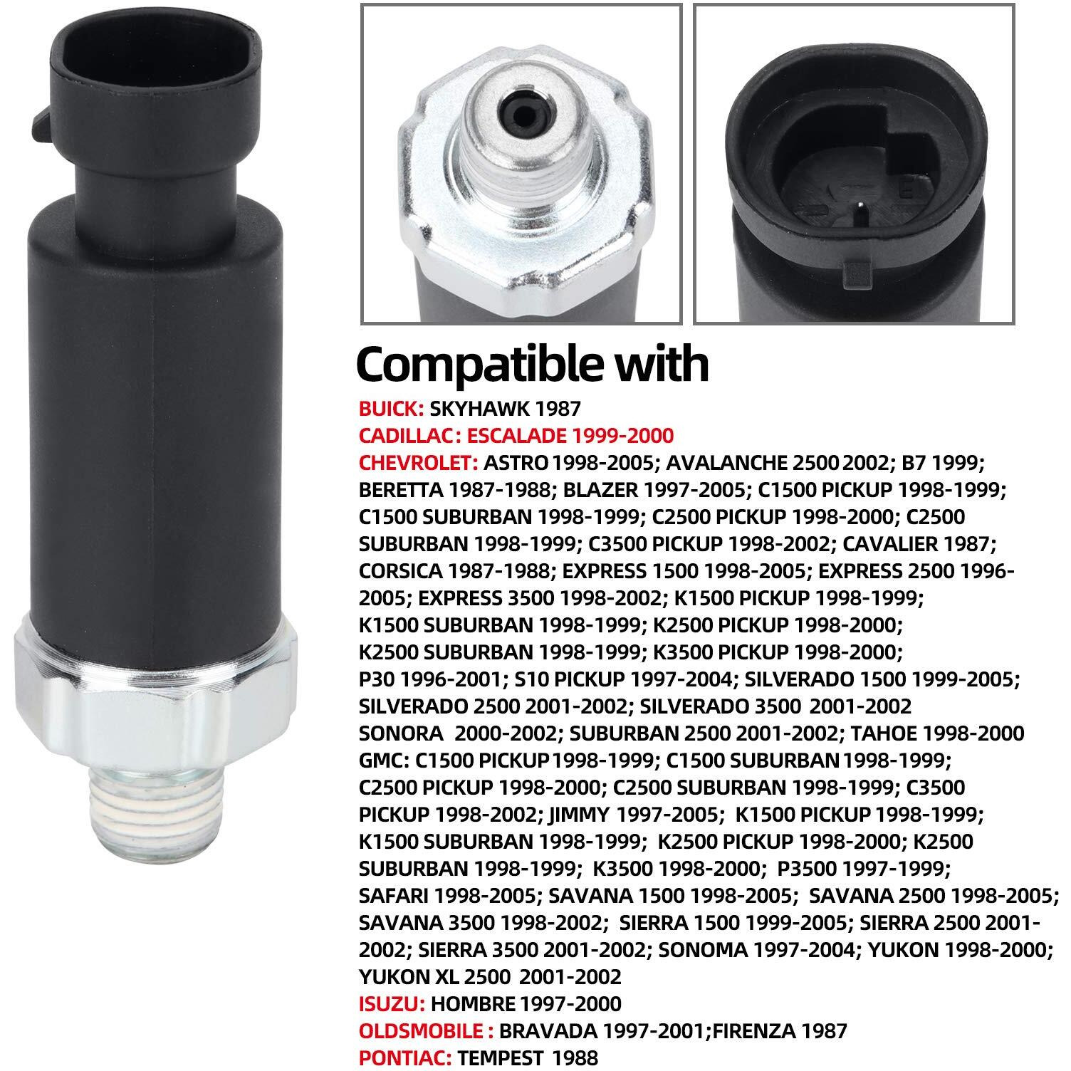 12562266 D1819A Engine Oil Pressure Sensor & Switch Unit Compatible With Gmc Chevy Buick Cadillac Isuzu Oldsmobile Pontiac 10068546 10240133 12562571 97225635 Ps216 1S6632 Ps230