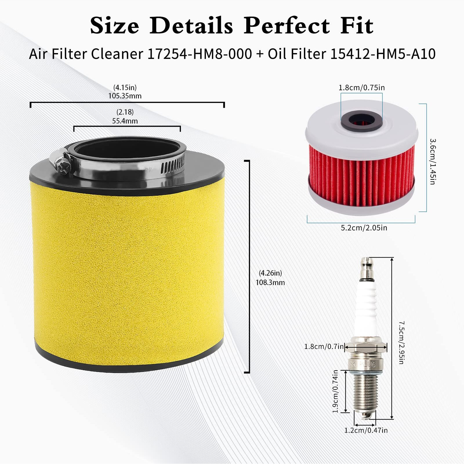 Jcklw Air Filter 17254-Hm8-000 Oil Filter Spark Plug Tune Up Kit Fits For Honda Recon 250 Trx250 Trx250Te Trx250Tm / Trx250Ex Trx250X Sportrax 17254-Hm8-000