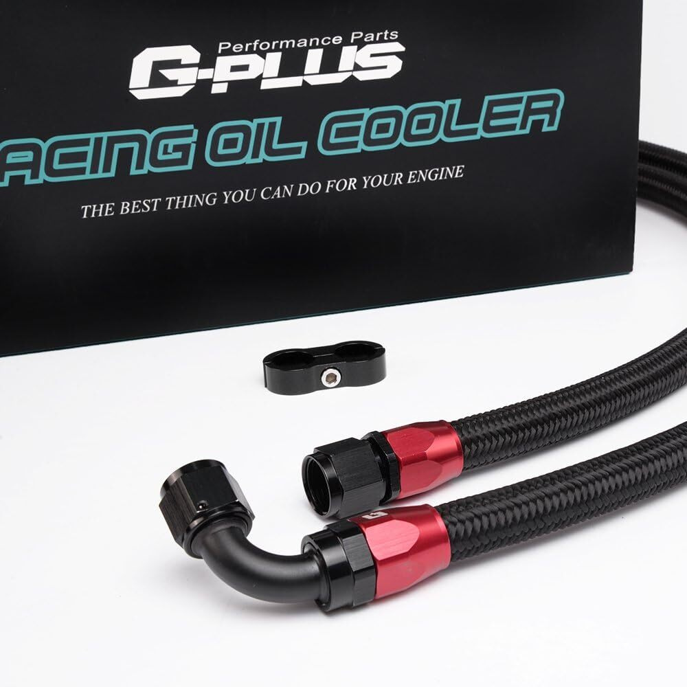 G-Plus Black Universal 30 Row An10-10An Engine Transmission Oil Cooler Kit Oil Filter Adapter Kit Aluminum