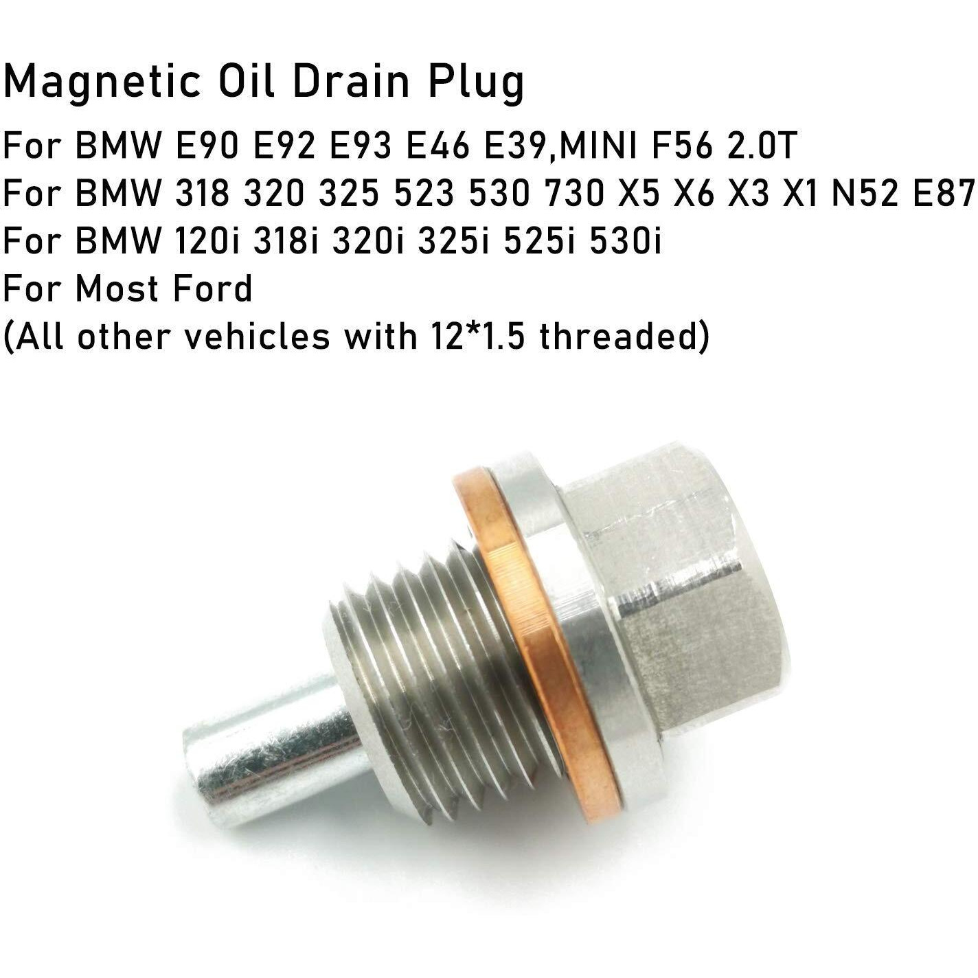 Jaronx M12X1.5 Magnetic Oil Drain Plug, Aluminum Magnetic Sump Drain Nut Oil Drain Bolt Compatible With Most Bmw And Ford (All Other Vehicles With 12X1.5 Threaded)(M12X1.5)