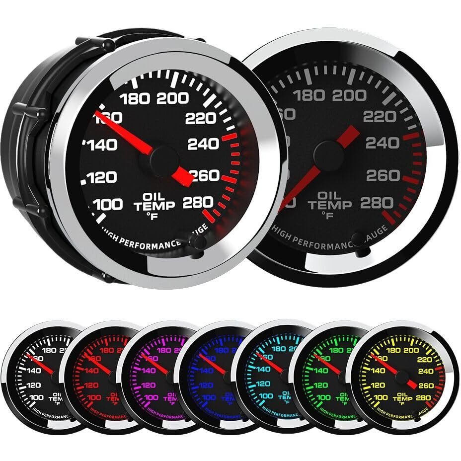 Sinco Tech 2'' 52Mm With Oil Temperature Gauge 100-280 Sensor Kit Car Meter (Oil Temp F)
