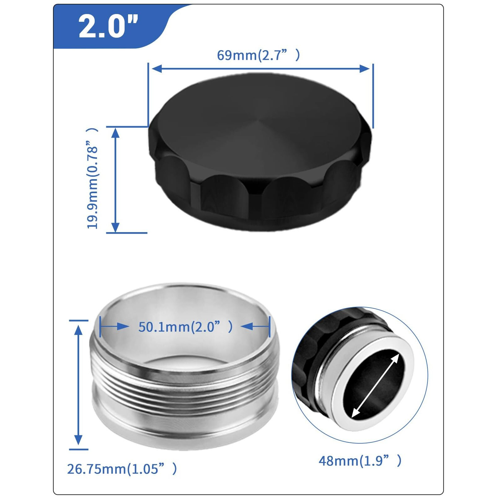 Id 2""/50.8Mm Weld Gas Cap Aluminum Alloy Fuel Cap With Weld On Filler Neck Oil Tank Cap For Automotive And Industrial Applications (Black)