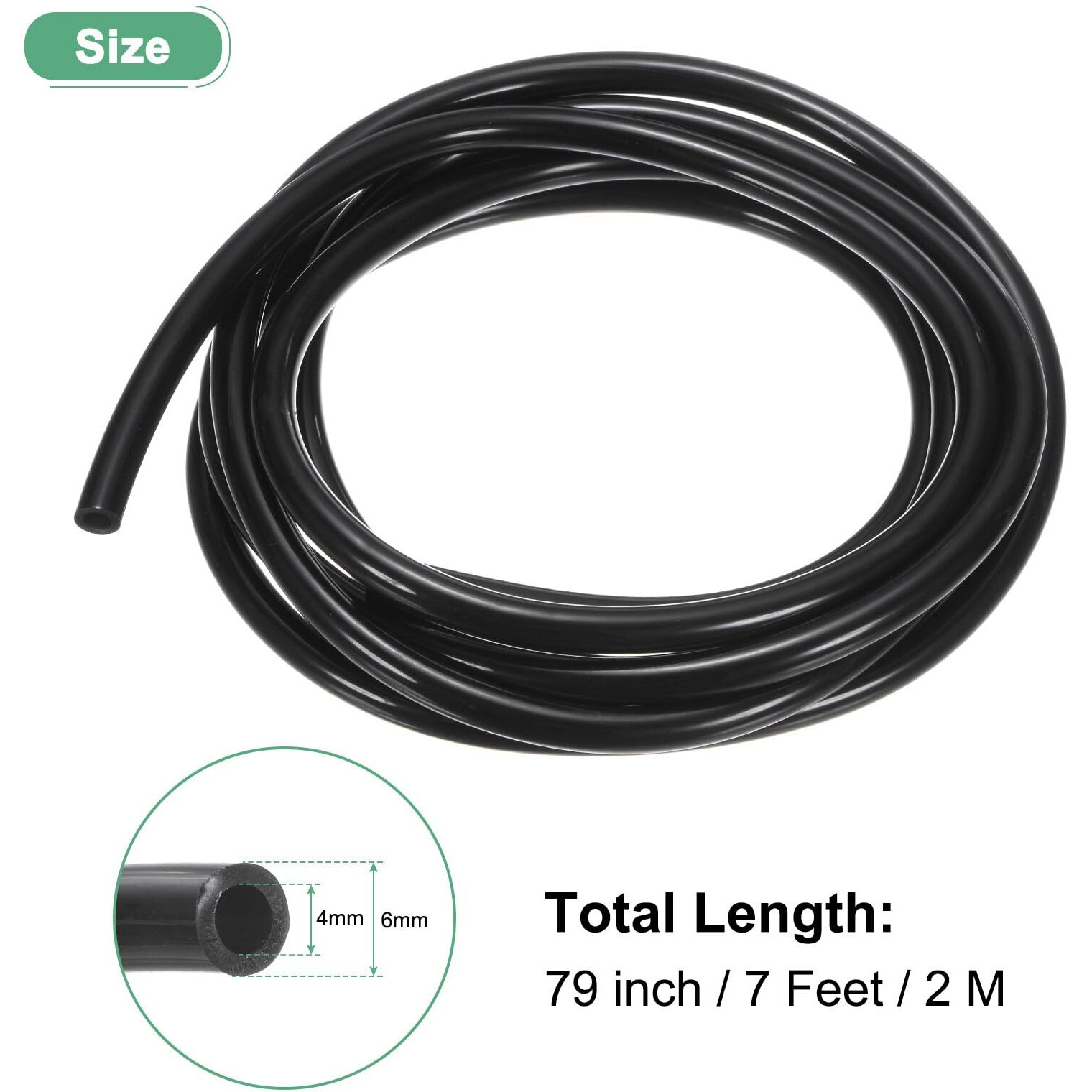 M Meterxity Tubing Carburetor Fuel Vent Line, 4Mm(0.16"") Id 6Mm(0.24"") Od 2M(7') Long Polyurethane Gas Oil Tube For Atv/Go Kart/Dirt Bike, Universal Petrol Pipe Replacement [Black]