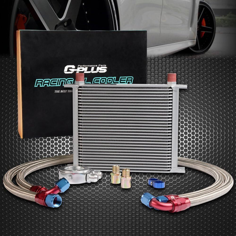 G-Plus Universal 30 Row An10 Universal Engina Transmission Oil Cooler & Filter Adapter Kit Aluminum Silver