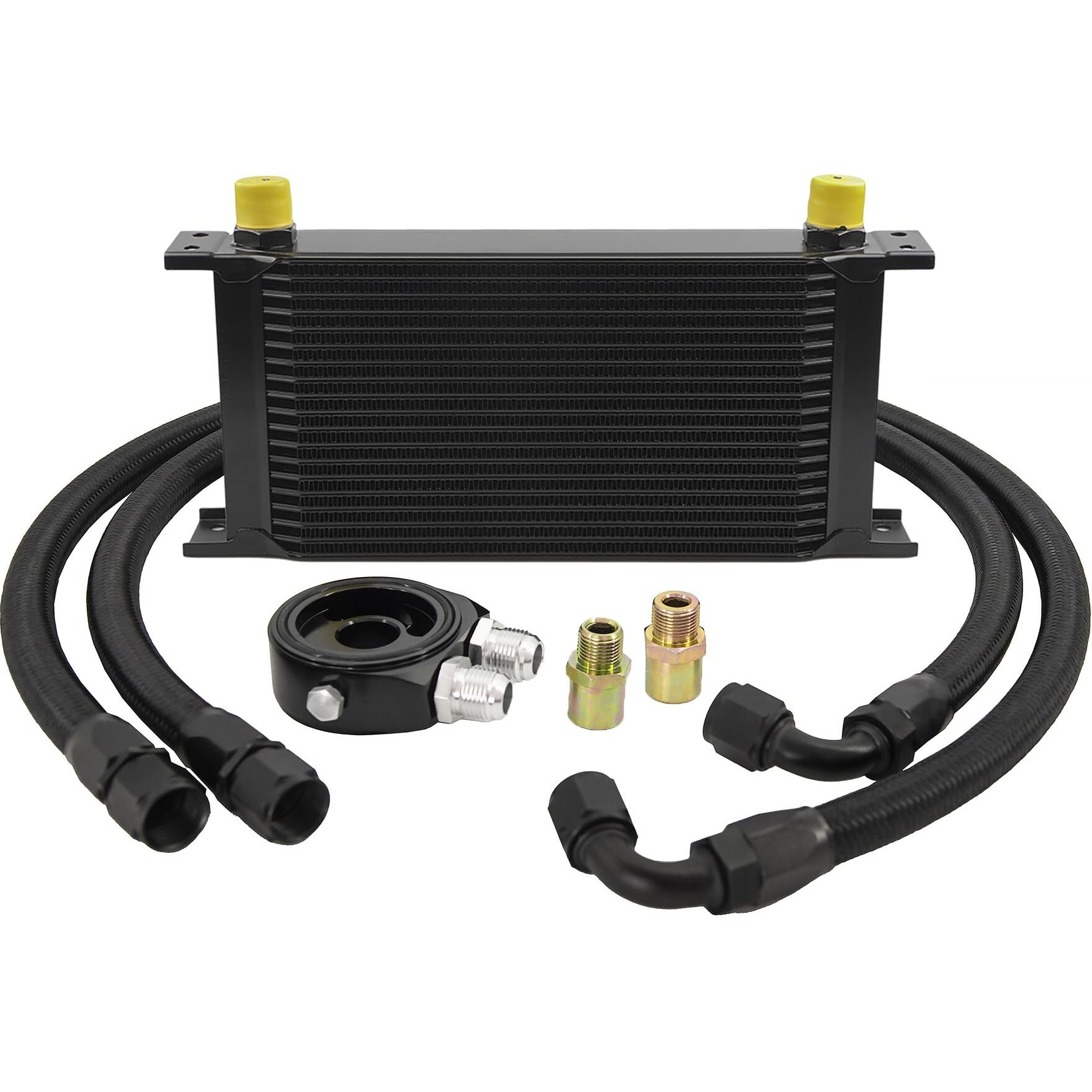 Zhsymx 19 Row An10-10An Stacked Plate Oil Cooler Universal Engine Transmission British Radiator Oil Cooler Condenser With Fuel Line Hose Mounting Nut Adapter Clamp Aluminium Alloy Black