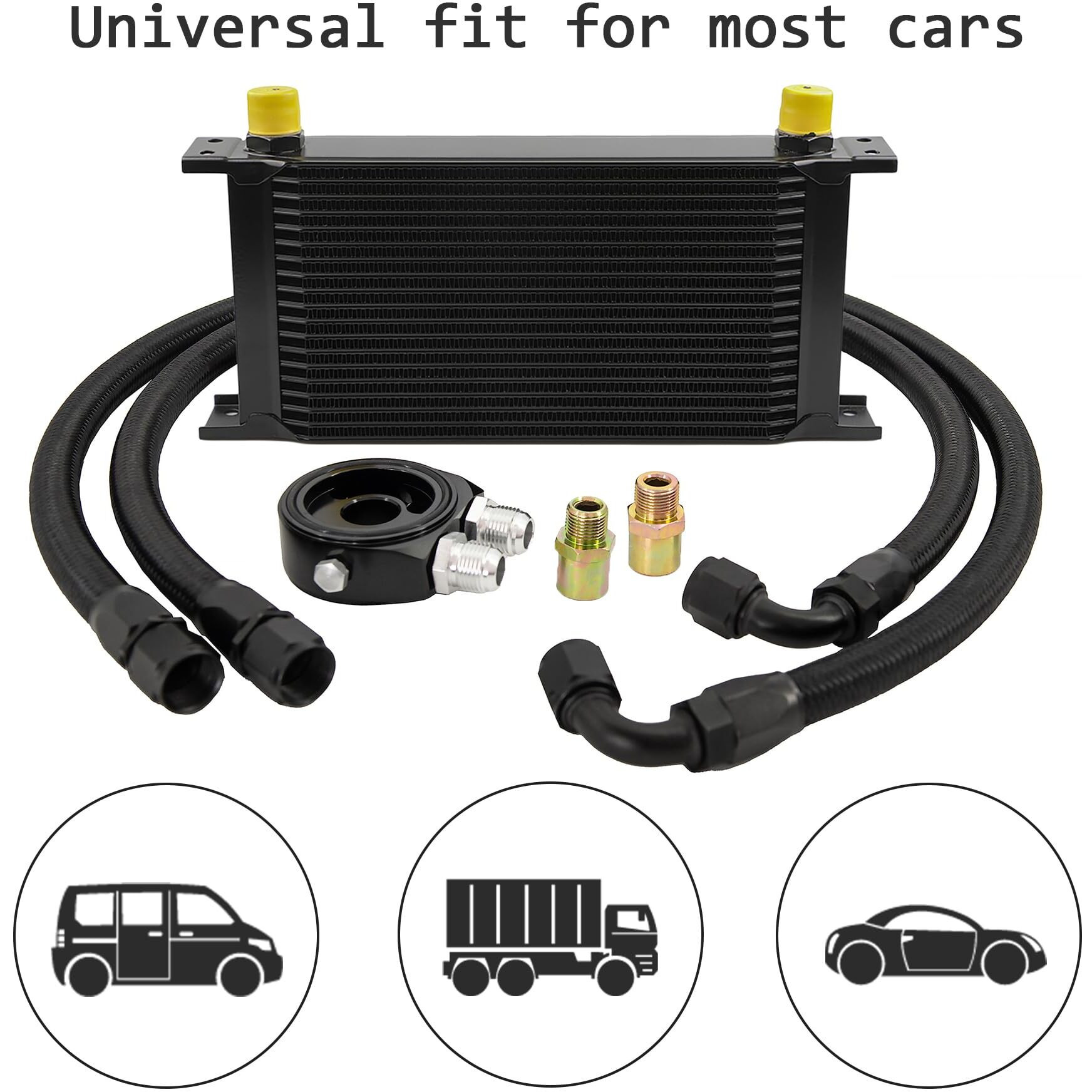 Zhsymx 19 Row An10-10An Stacked Plate Oil Cooler Universal Engine Transmission British Radiator Oil Cooler Condenser With Fuel Line Hose Mounting Nut Adapter Clamp Aluminium Alloy Black