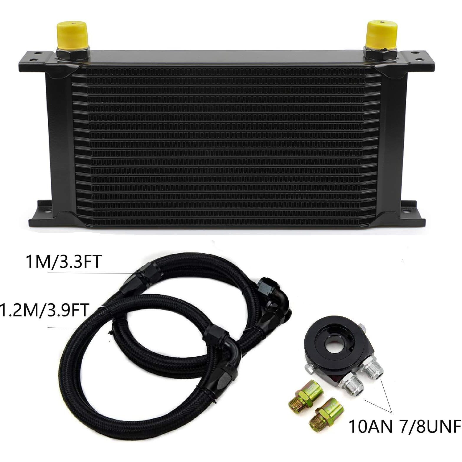 Zhsymx 19 Row An10-10An Stacked Plate Oil Cooler Universal Engine Transmission British Radiator Oil Cooler Condenser With Fuel Line Hose Mounting Nut Adapter Clamp Aluminium Alloy Black