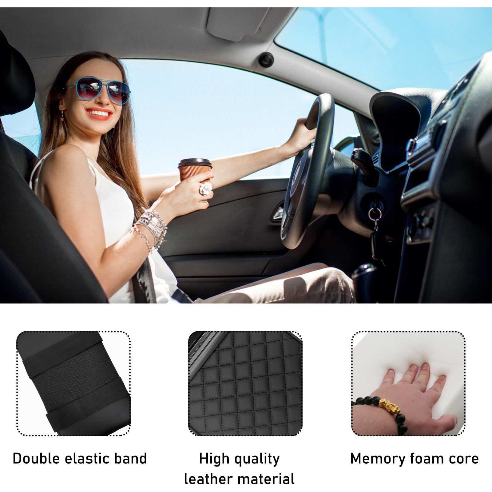 Suvnie Car Center Console Armrest Pillow, 14""  8.3"" Memory Foam Auto Armrest Box Cover With Cup Holder & Phone Holder, Waterproof Leather Arm Rest Protector Cushion, Car Accessories (Diamond Pattern)