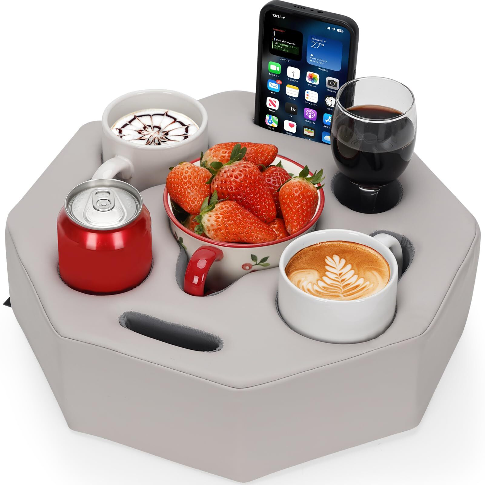 Couch Cup Holder Pillow,Couch Drink Holder,Octagon Couch Caddy For Coffee Cup,Phone,Remote,Couch Cup Holder Tray For Bed,Car,Sofa,Table