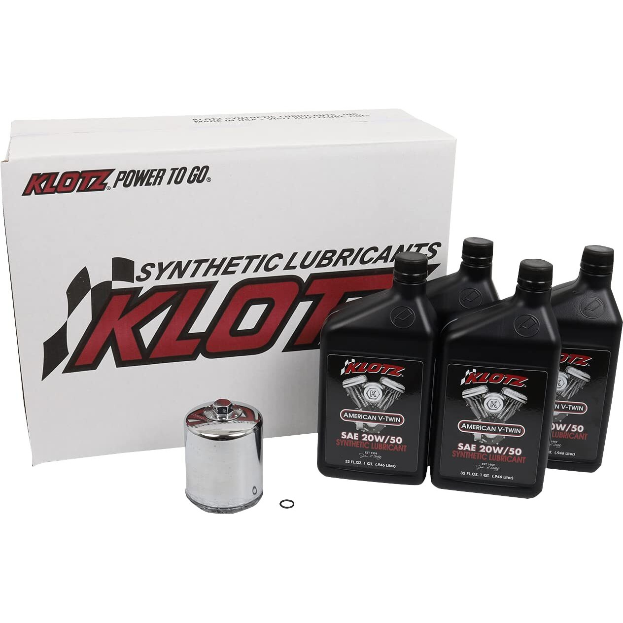 Klotz 20W/50 Synthetic Motor Oil Change Kit For Evolution Big Twin 1984-1999 (4-Quart Basic Kit)