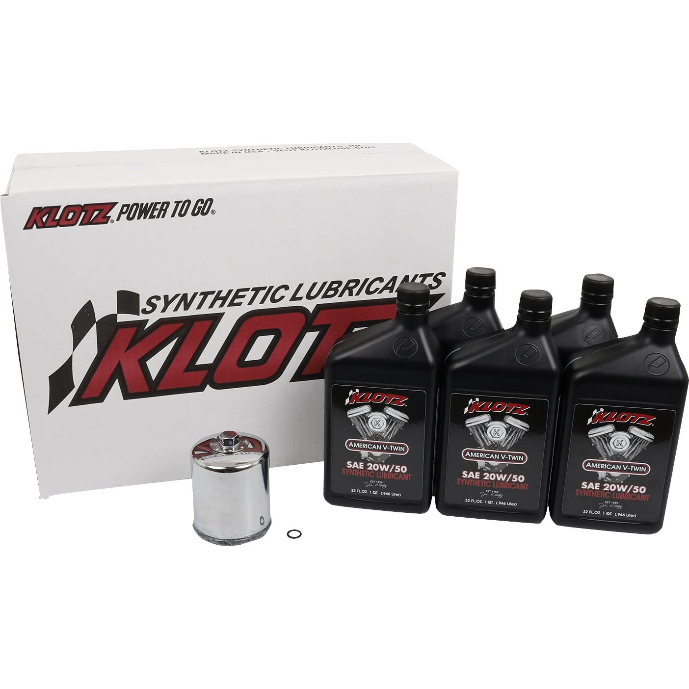 Klotz 20W/50 Synthetic Motor Oil Change Kit For Evolution Big Twin 1984-1999 (4-Quart Basic Kit)