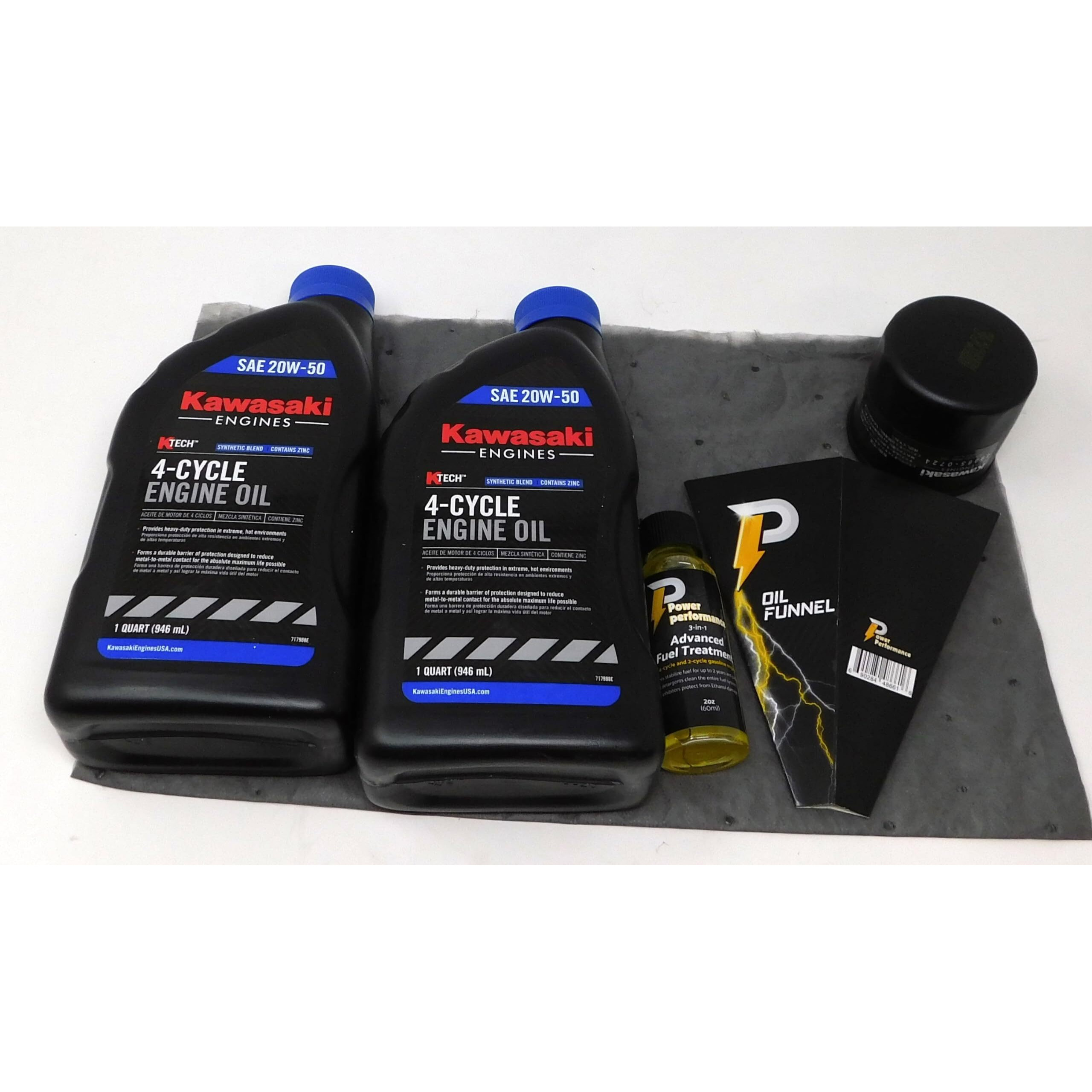 Power Performance 20W-50 Oil Change Kit For Kawasaki 49065-0724 And Fuel Treatment