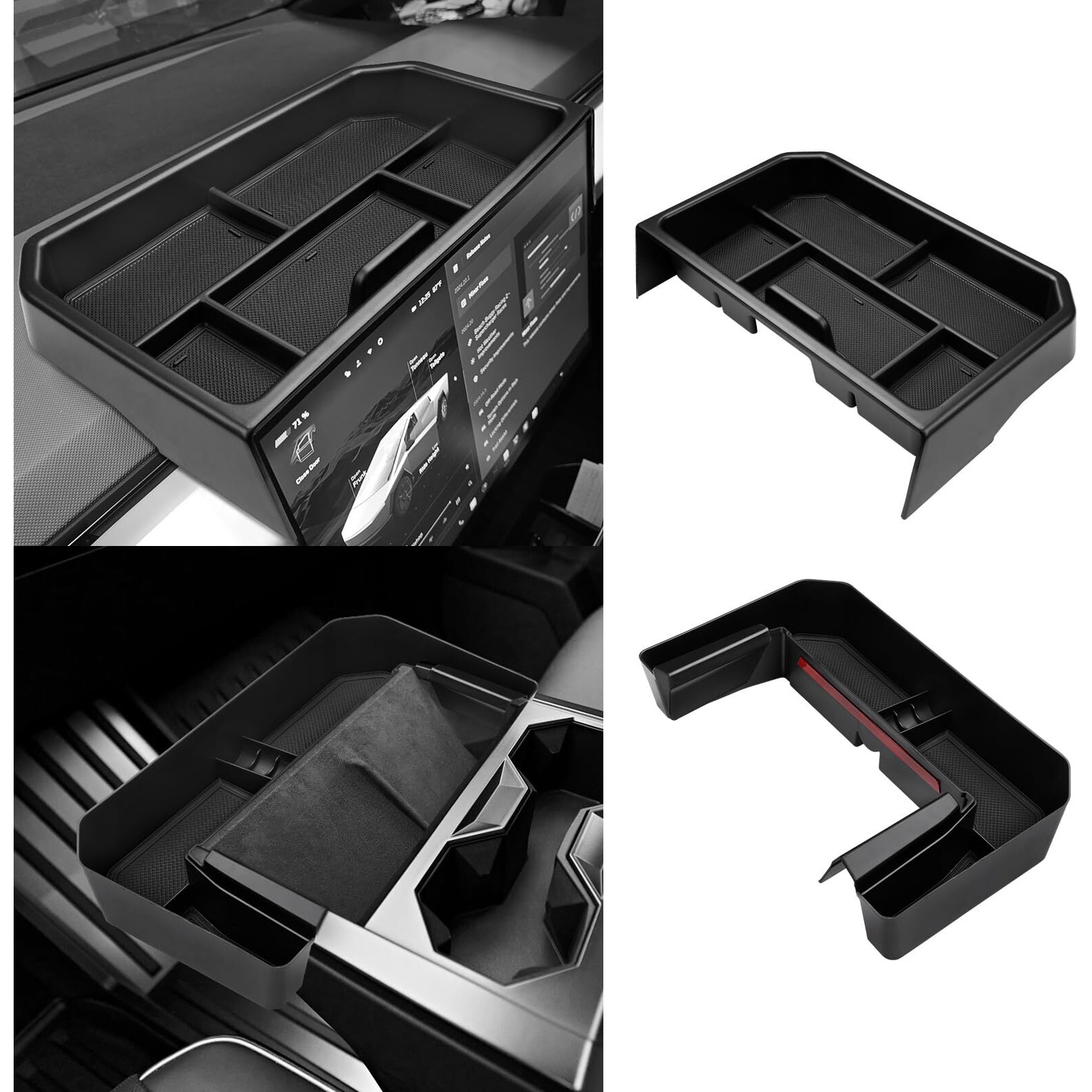 Autorder 2Pcs Center Console Organizer For 2024-2026 Tesla Cybertruck Accessories,Dashboard Insert Tray With Phone Holder,Cup Holder Front Tray For Cybertruck