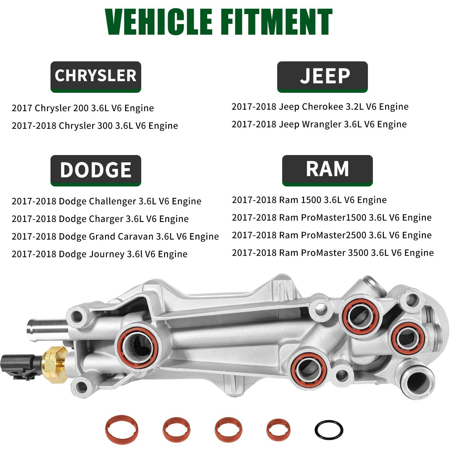 926-959 Engine Oil Cooler Filter Housing Assembly W/Full Aluminum Cap Sensor Gasket Fit For Chrysler 300 200 3.6L Jeep Wrangler Grand Cherokee Dodge Journey Charger Rma Promaster 2017 2018 68310865Ab