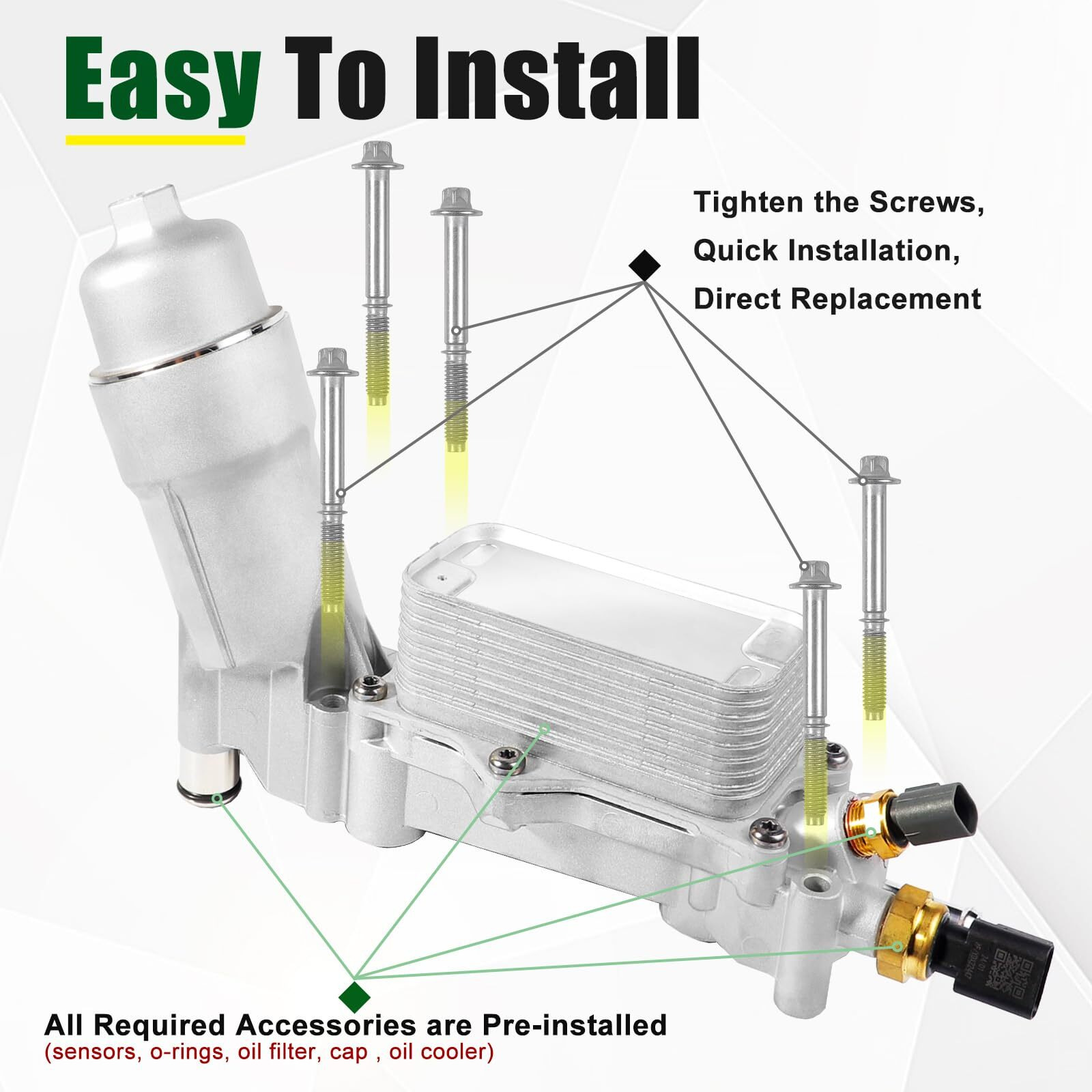 926-959 Engine Oil Cooler Filter Housing Assembly W/Full Aluminum Cap Sensor Gasket Fit For Chrysler 300 200 3.6L Jeep Wrangler Grand Cherokee Dodge Journey Charger Rma Promaster 2017 2018 68310865Ab