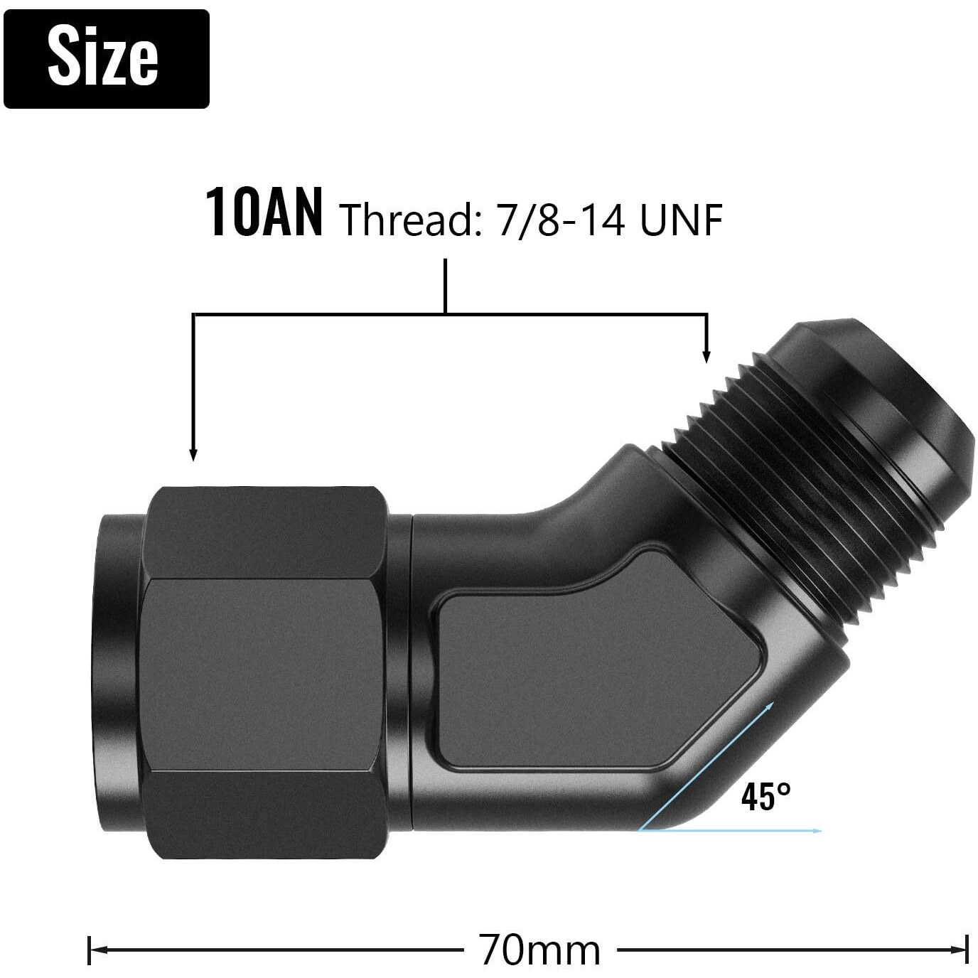 Truckmeter 45 Degree 10An Female To 10An Male Swivel Flare Union Fitting Adapter, Black Hard Aluminum Hex Anodized Connector, Automotive Accessories Suitable For Vehicle Fuel Oil Line Modification