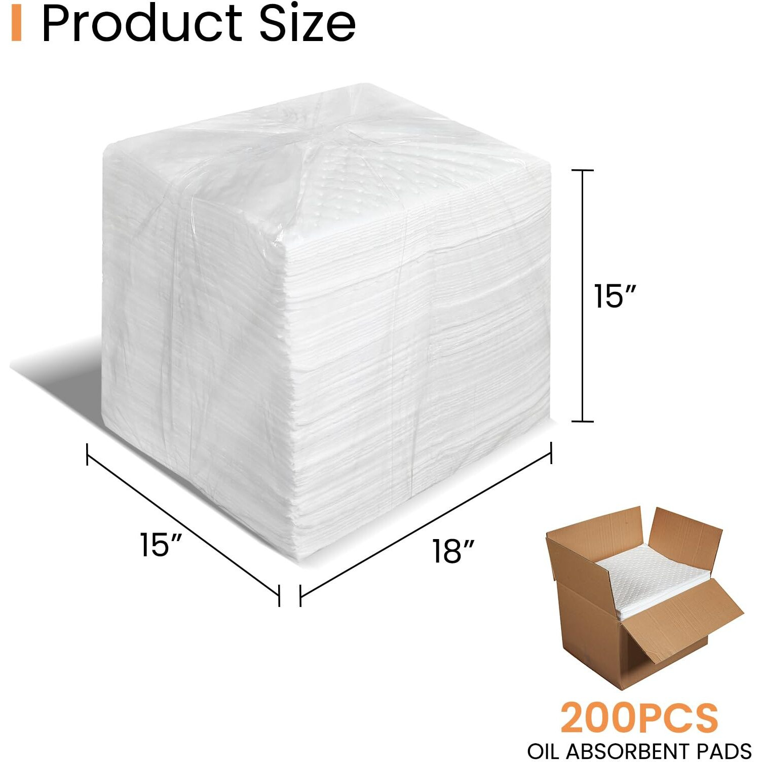 Smaafit 15"&quotX18"" Oil Absorbent Pads 200 Pack - Heavyweight Polypropylene Mats For Garage Floor & Marine, 24Oz/Pad, 30 Gal Total, Tear-Resistant, Floatable