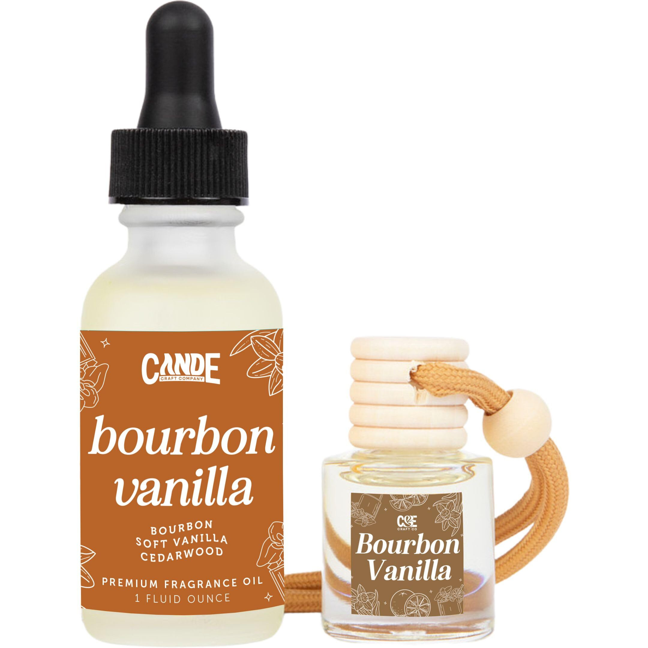 Car Air Freshener & Refill Bundle - Hanging Scent Diffuser For Car, Long-Lasting Essential Oil Car Fragrance, Reusable Glass Bottle + Refill, 2 Pack (Bourbon Vanilla)
