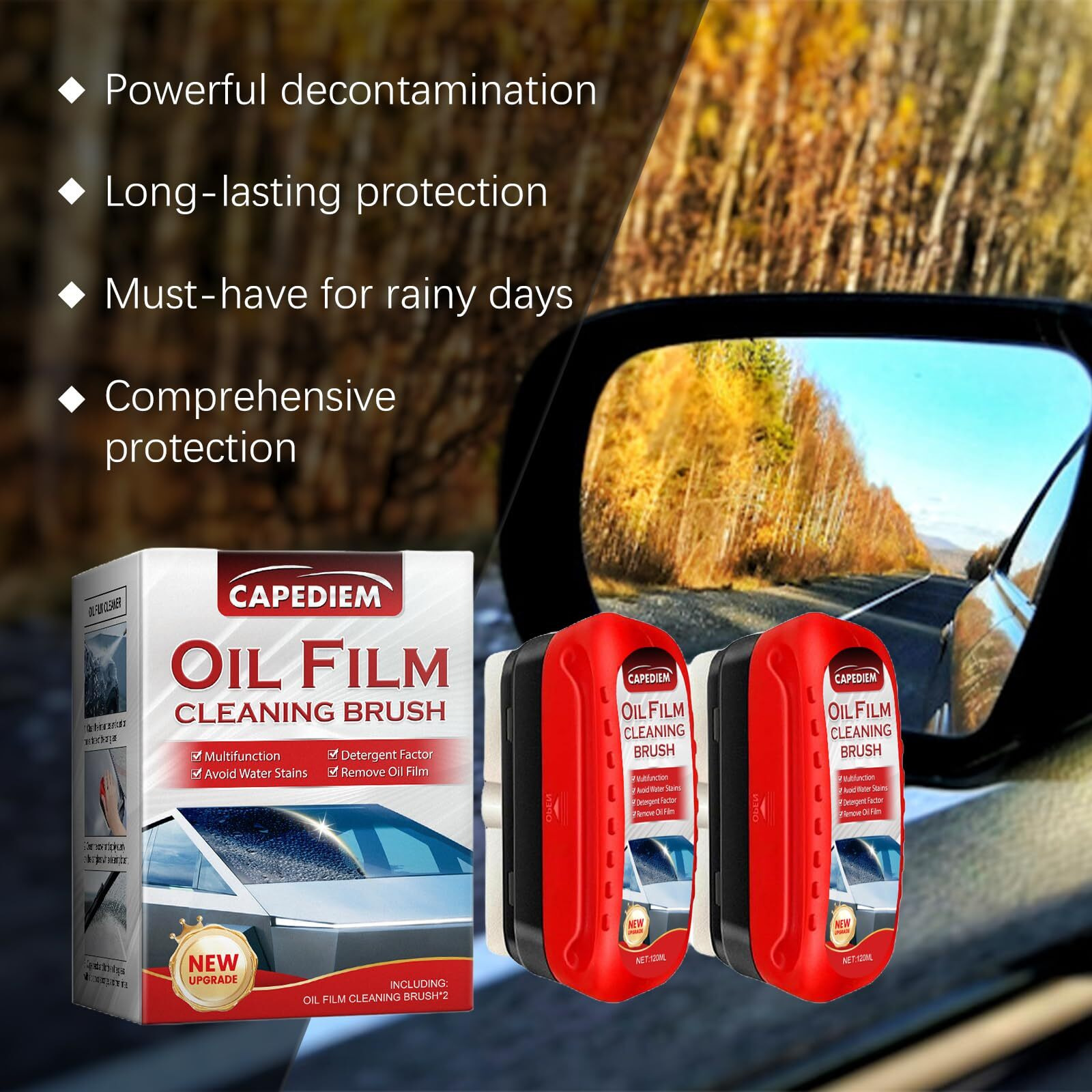 Capediem Automotive Oil Film Cleaning Brush New Glass Coating For Windshield Glass Oil Film Remover, Strong Front Windshield Remover For Windshields Improves Clarity And Visibility