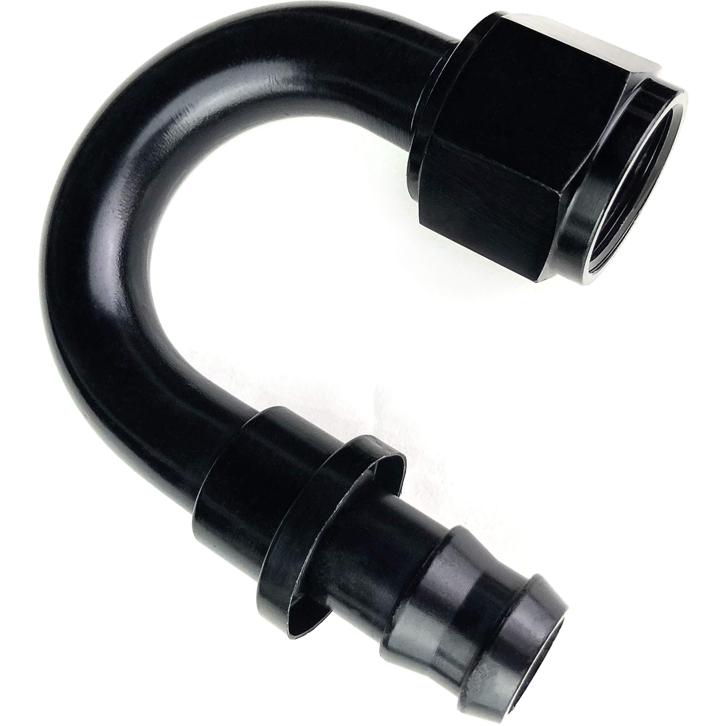 8An 180 Degree An-08 Female Swivel Push-On/Lock Hose Barb Fuel Oil Line Fitting End Aluminum U-Type Black