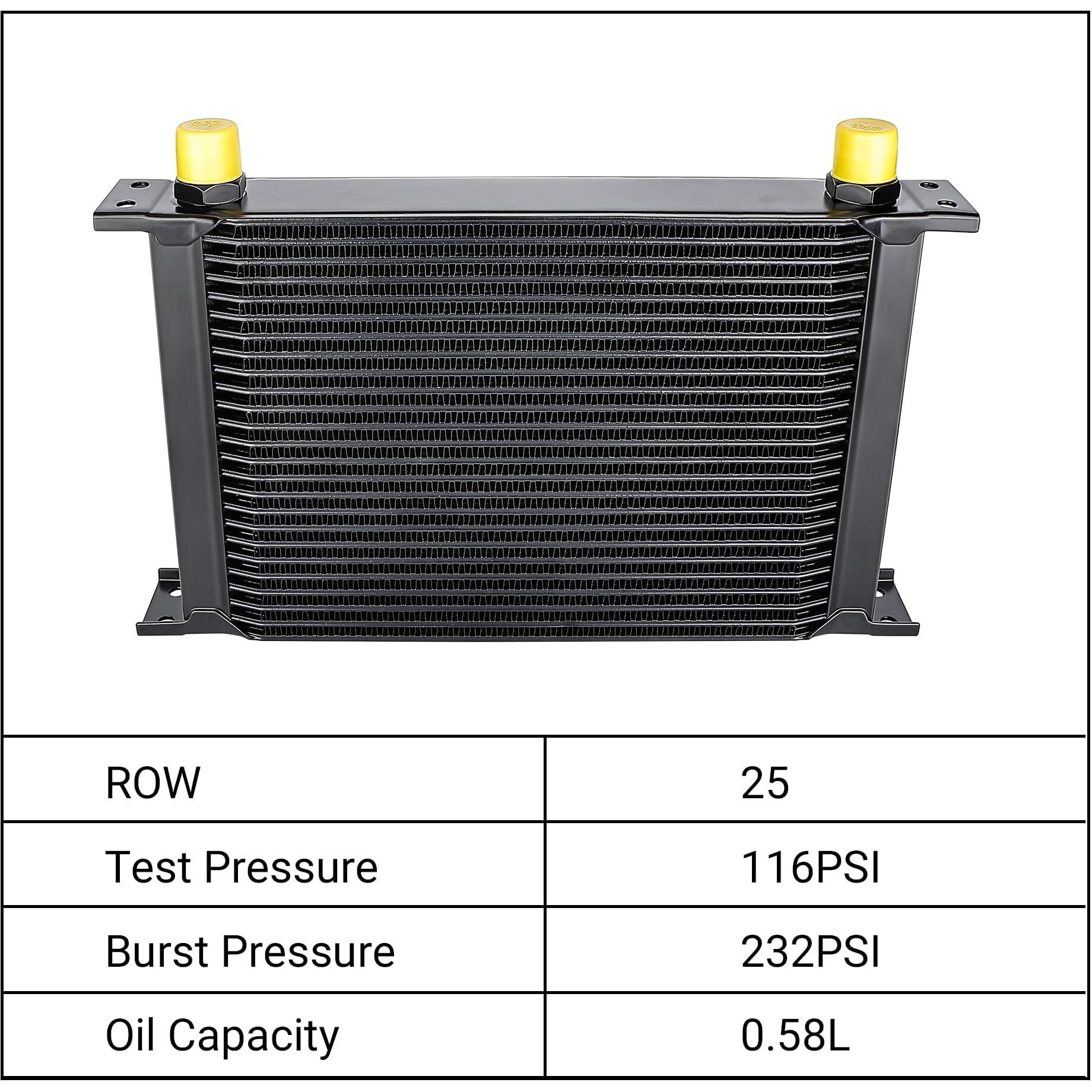 Evil Energy 25 Row Oil Cooler, 10An Stacked Plate Transmission Engine Cooler Universal British Radiator Aluminium Black