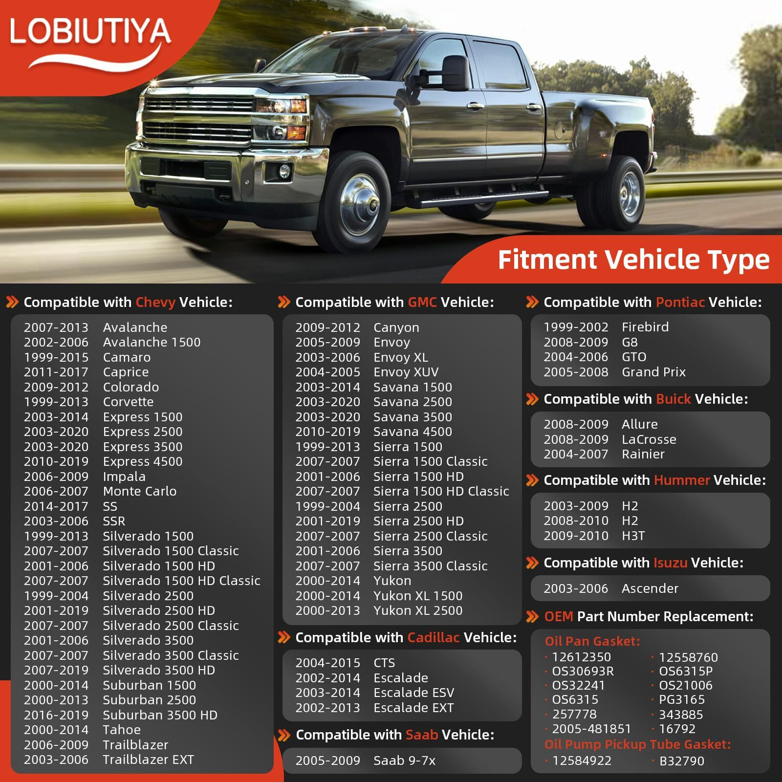 Lobiutiya 12612350 Oil Pan Gasket + B32790 Oil Pump Gaskets, Os30693R Gasket Kit Compatible With Chevy Silverado, Suburban, Tahoe, Trailblazer, Gmc Sierra, Yukon, Envoy For 4.8L, 5.3L, 6.0L, 6.2L