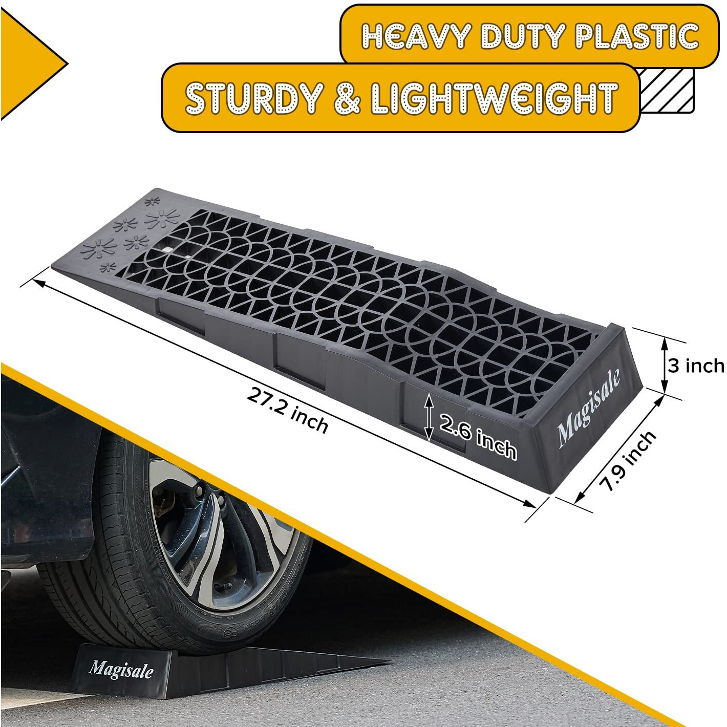 Magisale Low Profile Plastic Car Service Ramps 6 Ton Heavy Duty Truck Vehicle Ramps For Oil Changes& Maintenance- 4 Pack