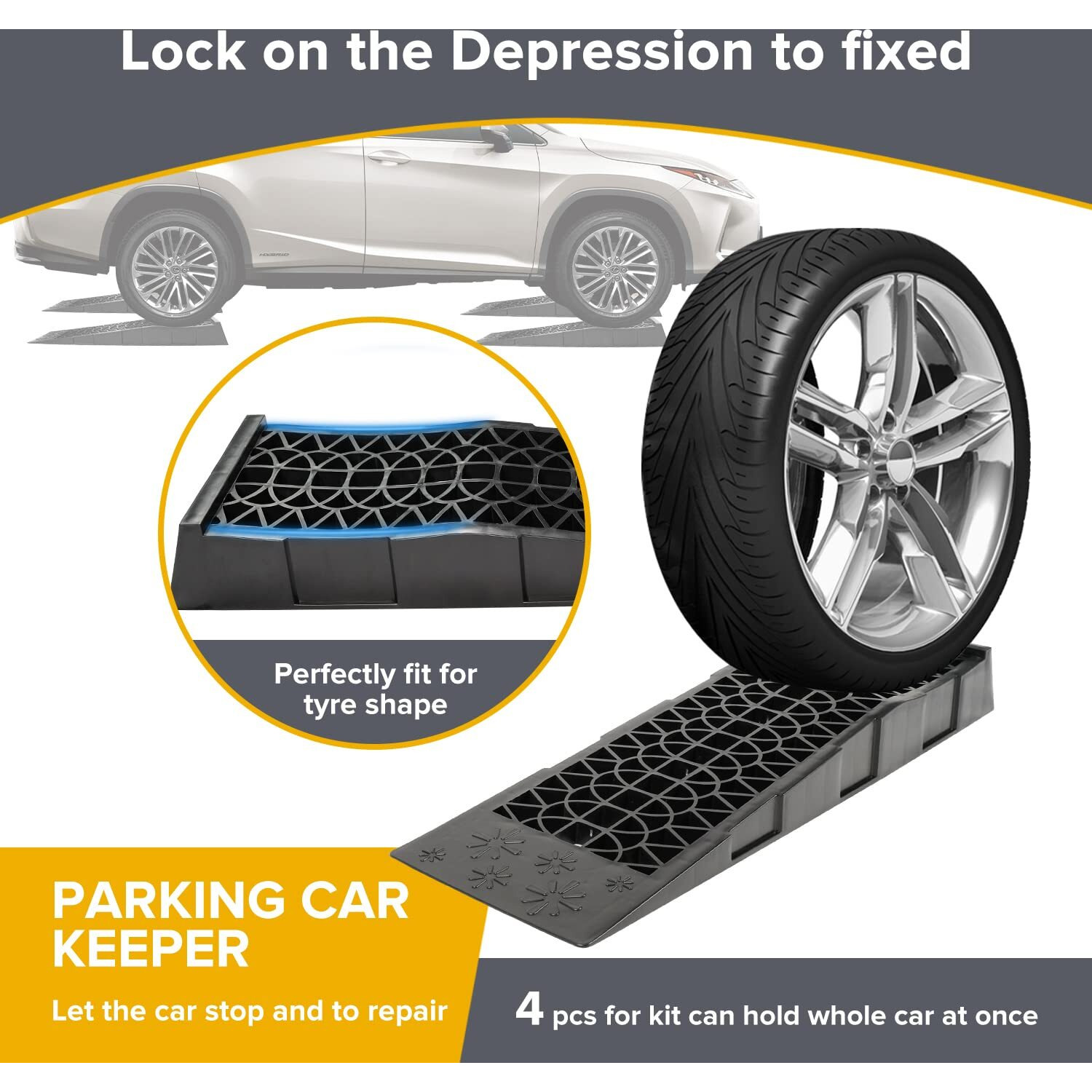 Magisale Low Profile Plastic Car Service Ramps 6 Ton Heavy Duty Truck Vehicle Ramps For Oil Changes& Maintenance- 4 Pack