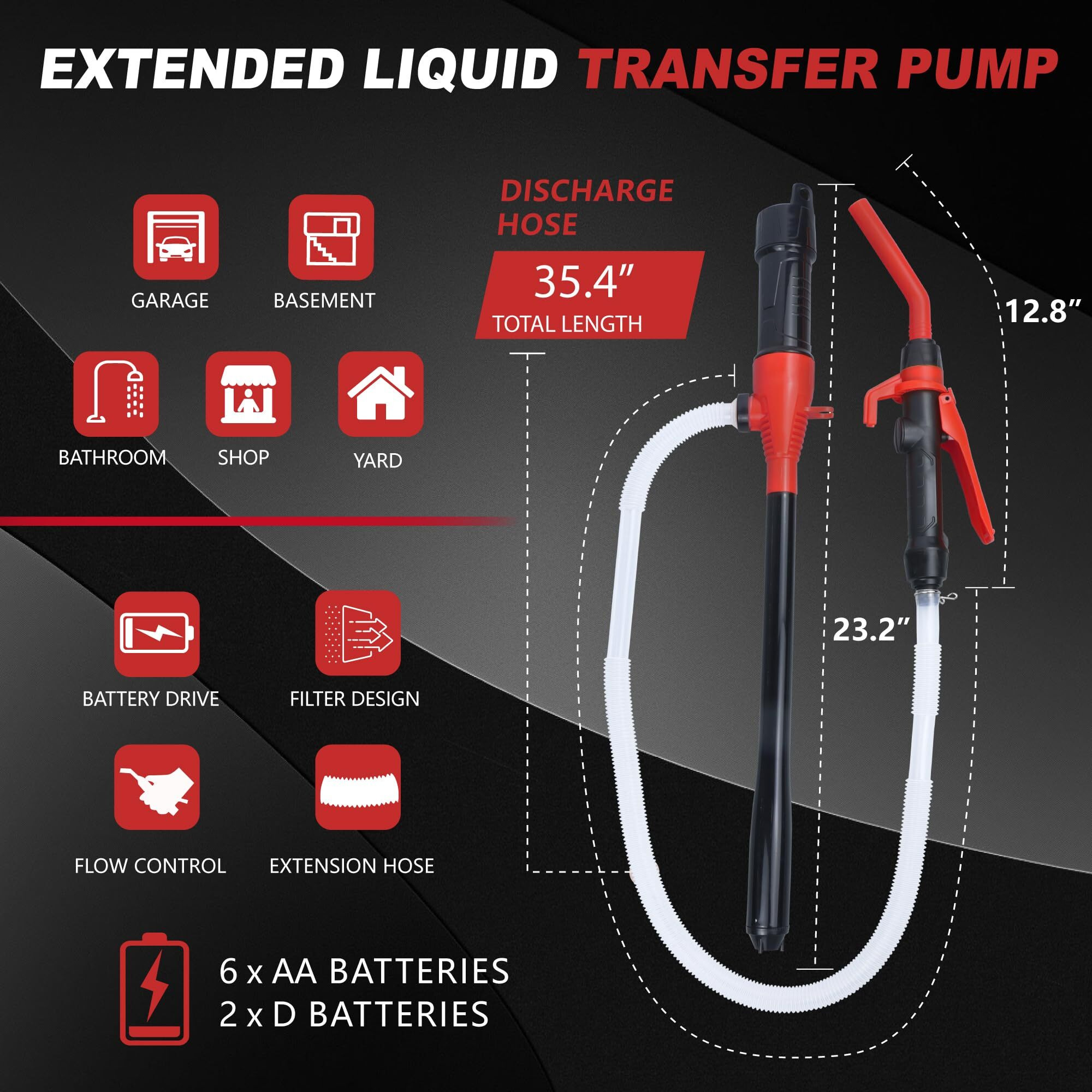Portable Fuel Transfer Pump Battery Operated Electric Siphon Pump For Gas, Fuel, Diesel, Water Transfer 2.2 Gpm Flow Oil Extractor -Easy To Use Hand Fuel Pump, Transfer Pump