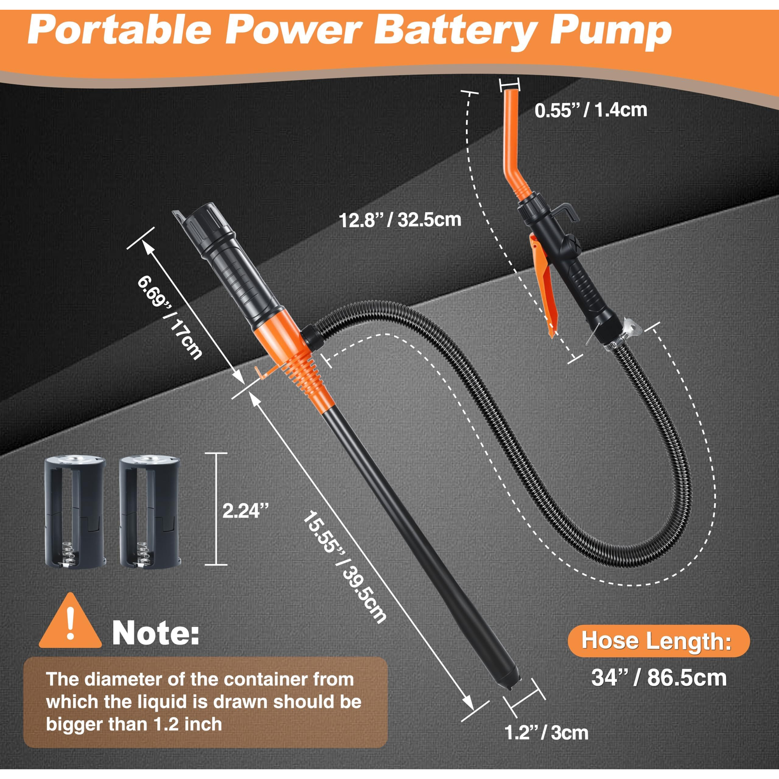 Gexihodie Portable Power Battery Pump, Battery Operated Fuel Transfer Pump, Electric Siphon Pump For Gas, Oil, Diesel Transfer, Gasoline Pump With Flow Control Nozzle, 2.2Gpm Hand Oil Extractor