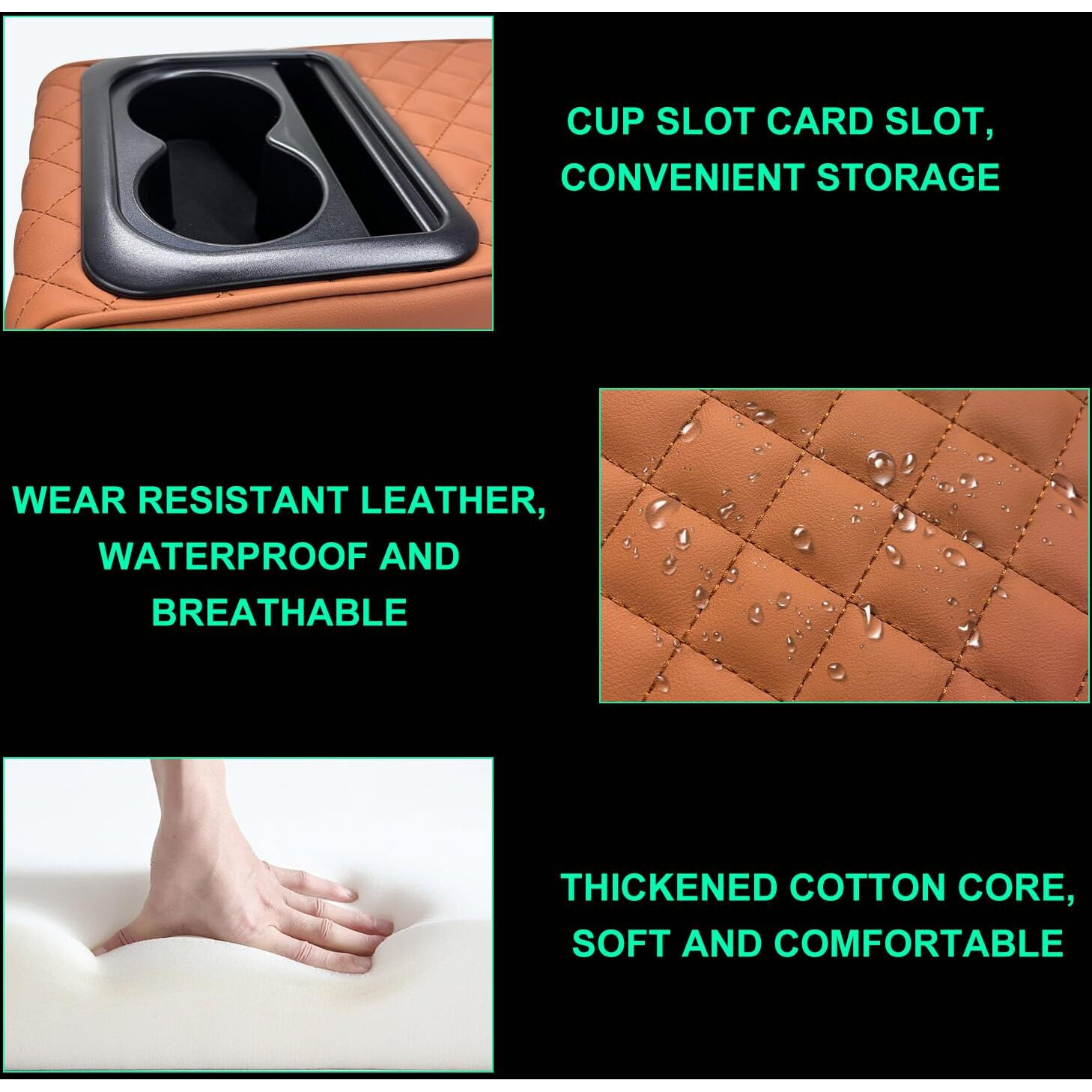 Suvnie Car Center Console Armrest Pillow, Memory Foam Auto Armrest Box Cover With Cup Holder & Phone Holder, Waterproof Leather Arm Rest Protector Cushion, Interior Car Accessories (Diamond, Brown)