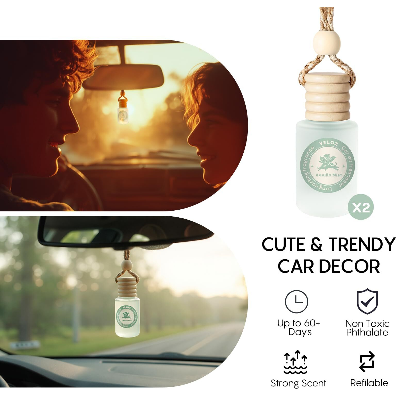 Veloz Hanging Car Air Freshener-Vanilla Mist Scent Long Lasting Essential Oil Car Diffuser