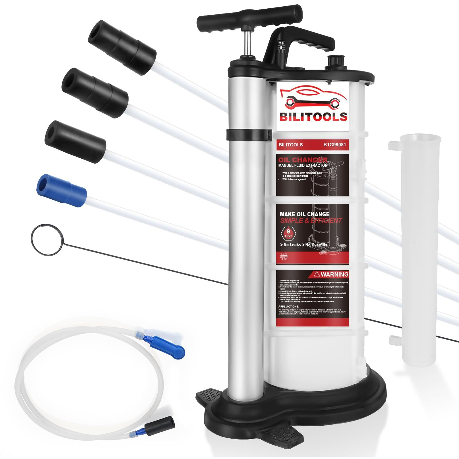 Bilitools 9L Vacuum Oil Pump Extractor Manual Automotive Oil Change Tool Large Capacity 2.4 Gallon Hand Pressure Engine Dipstick Fluid Extractor For Boat Marine Jetski Ect.