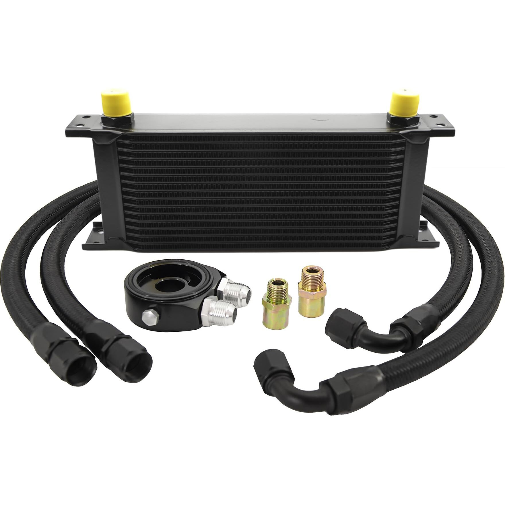Zhsymx 13 Row An10-10An Stacked Plate Oil Cooler Universal Engine Transmission British Radiator Oil Cooler Condenser With Fuel Line Hose Mounting Nut Adapter Clamp Aluminium Alloy Black